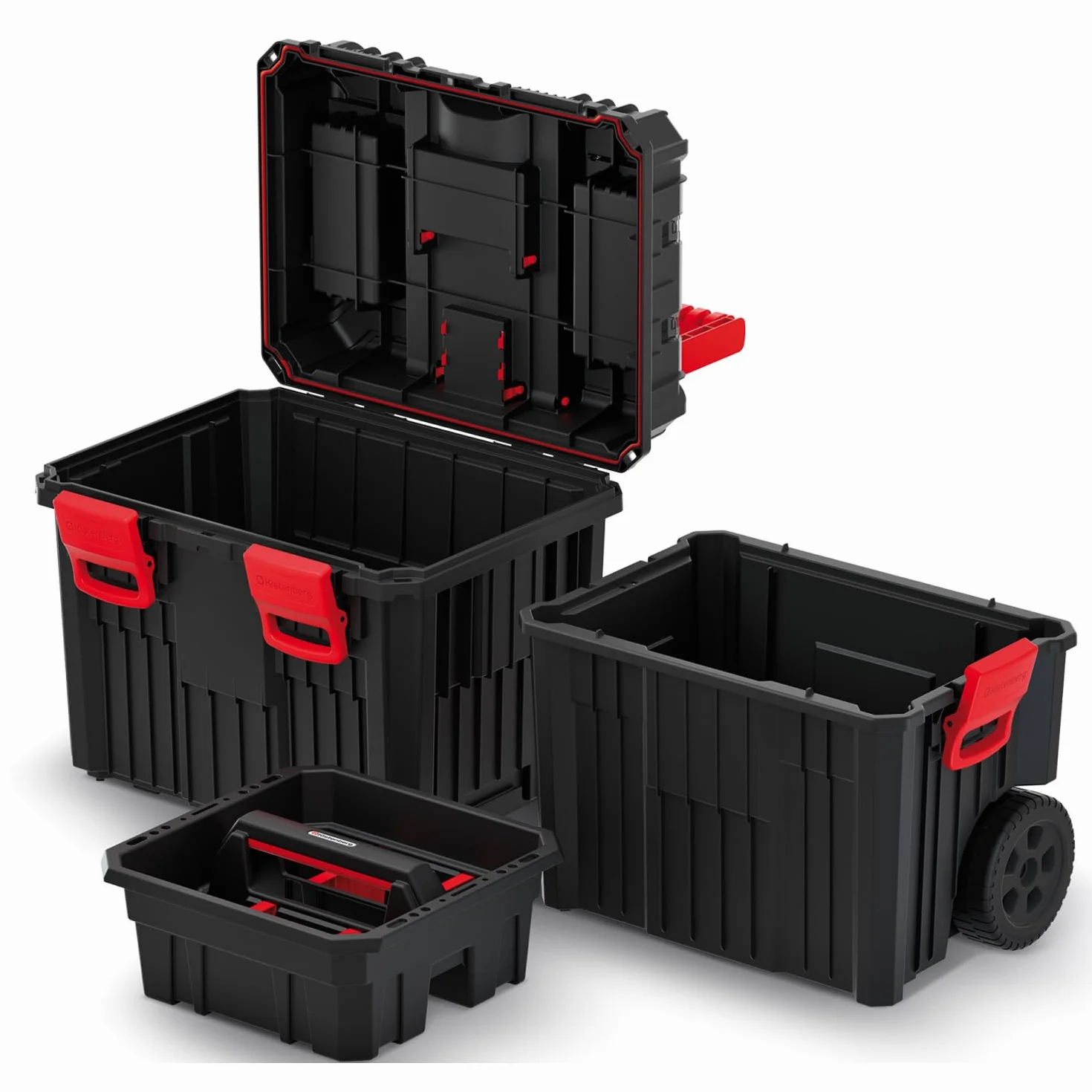 Kistenberg Caja de herramientas con ruedas para taller, con cierres de sujeción, estructura de pared reforzada modular (con cierre de plástico), Colores negro y rojo, 45 x 36 x 64 cm