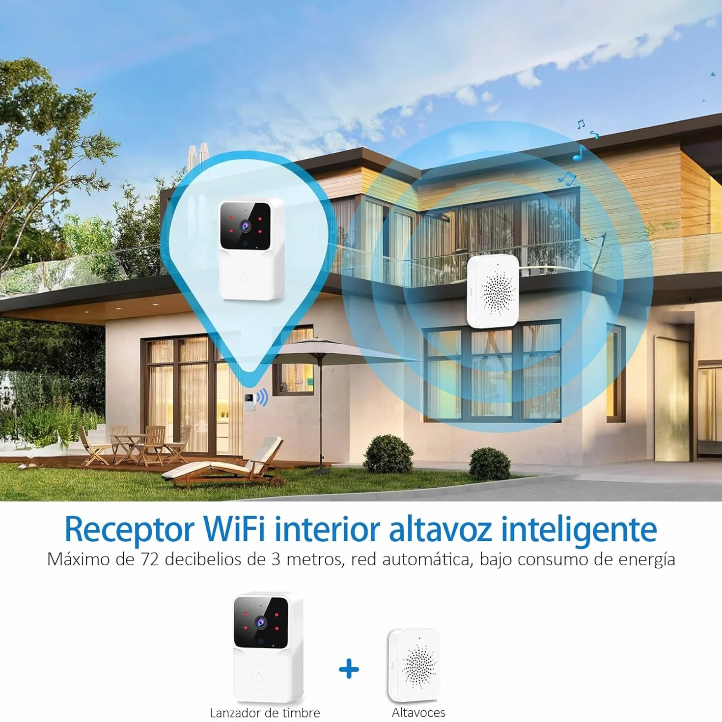 Videoportero Inalámbrico HD1080P Visión Nocturna IP66 Intercomunicación WiFi Control por App