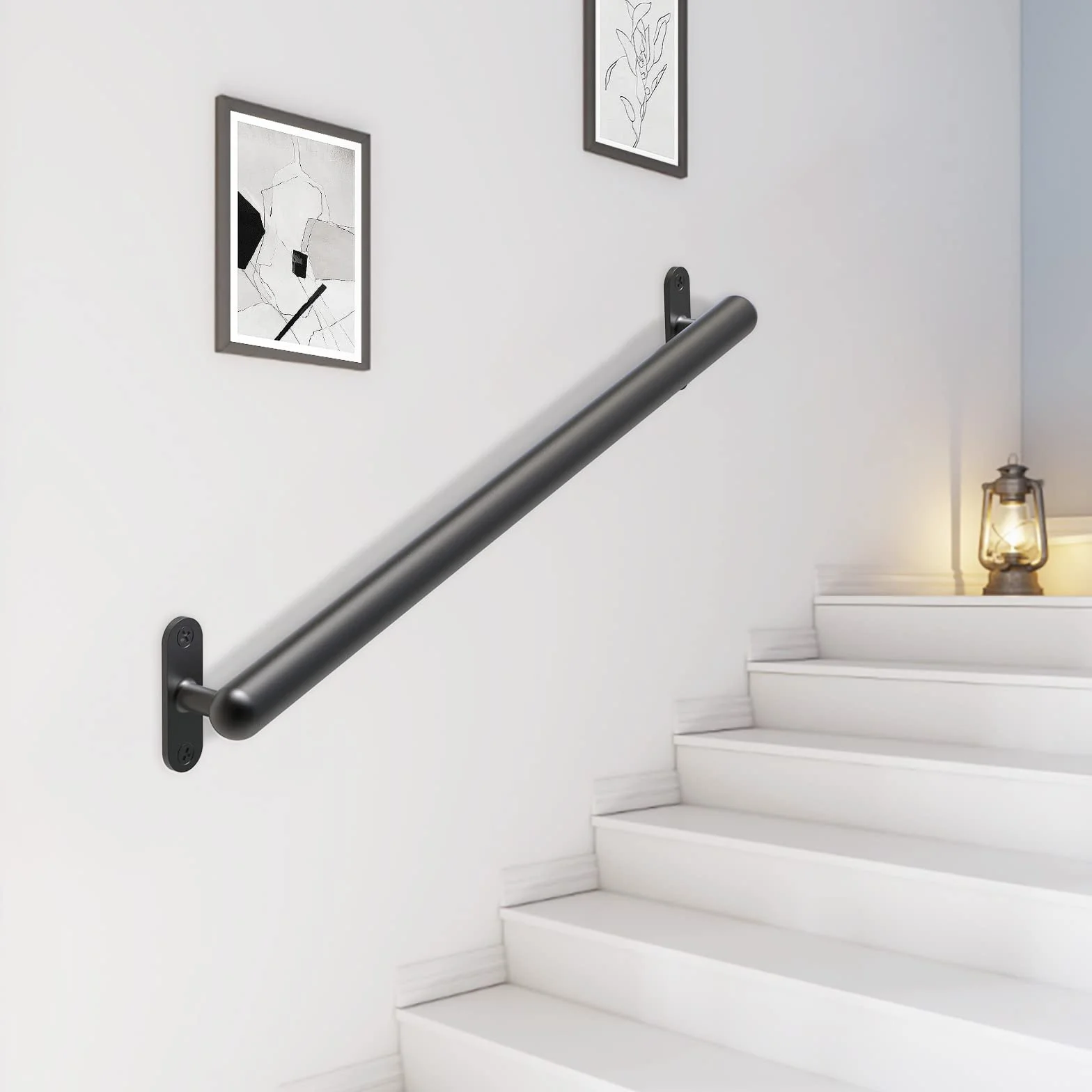 Dolibest Pasamanos de metal de montaje en pared de 36 pulgadas, pasamanos de escalera, mango de seguridad antideslizante, barra de agarre de escalera sin barreras para ancianos, uso en interiores y