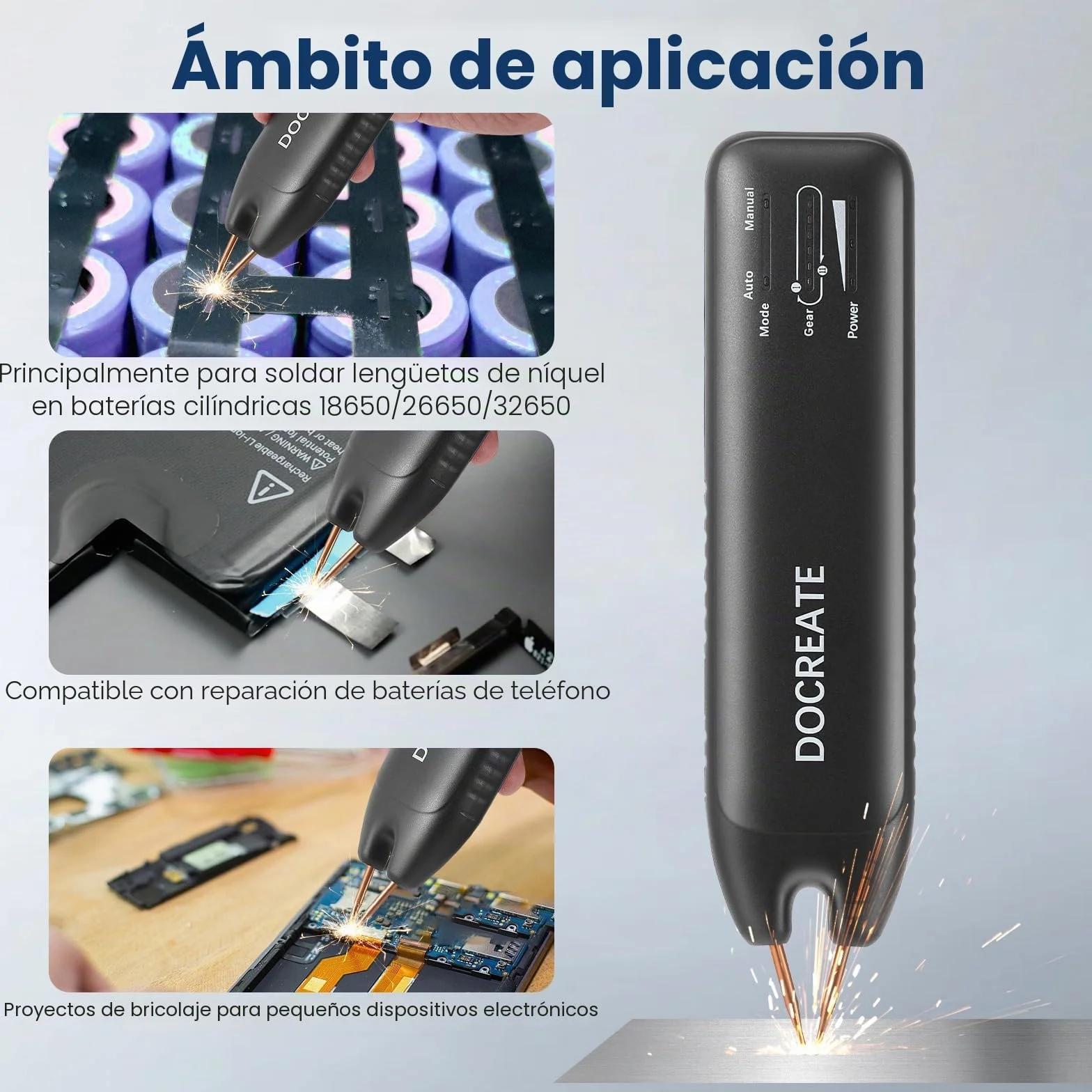 Soldadora de puntos con batería, soldador portátil de puntos, con modos automáticos y manuales, 99 velocidades ajustables para paquetes de baterías DIY, pantalla LED