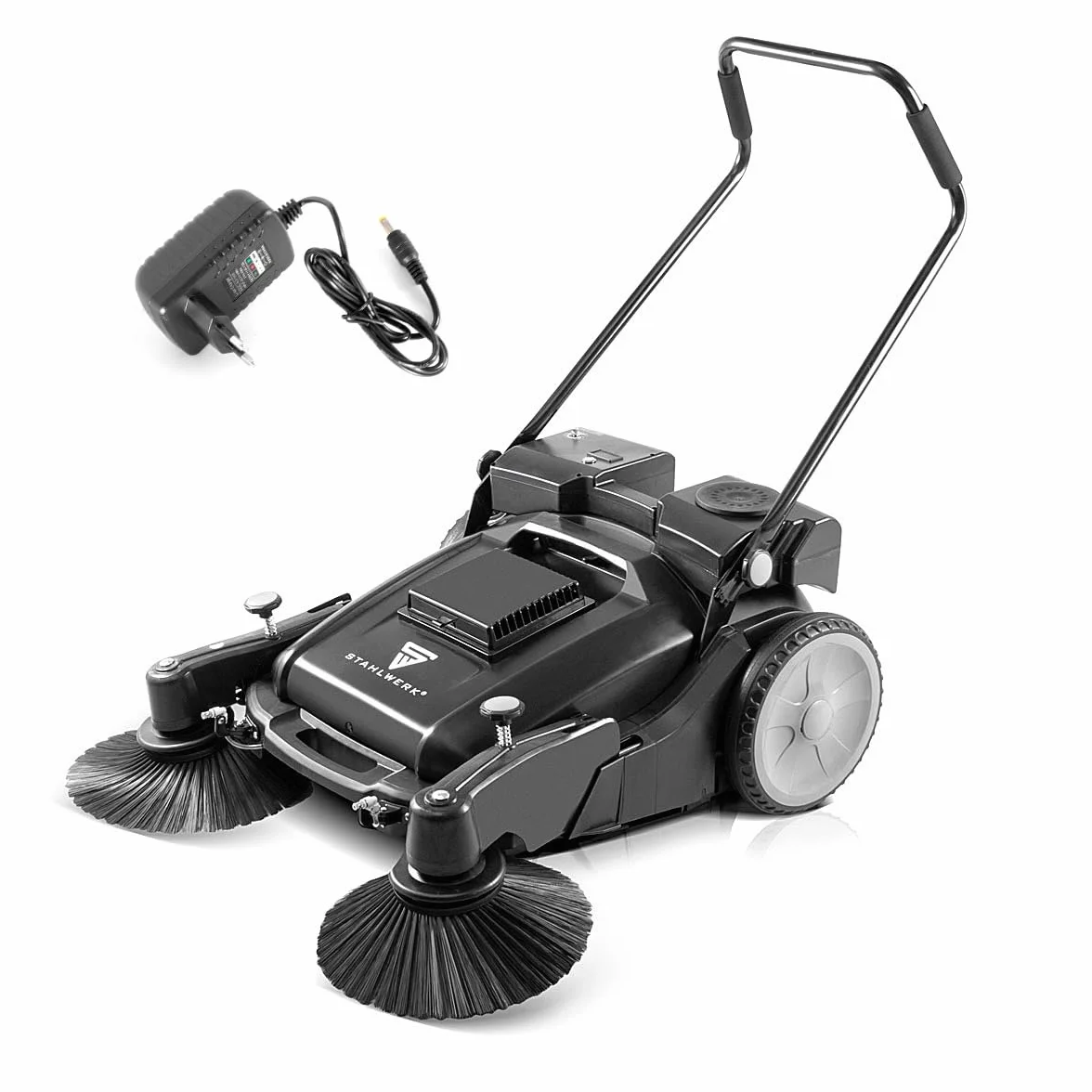 Barredora STAHLWERK SLW-55 ST con anchura de barrido de 1000 mm, capacidad de 55 l y depósito de agua de 5 l, barredora manual/barredora de suelos húmedos para limpieza en seco y en húmedo.