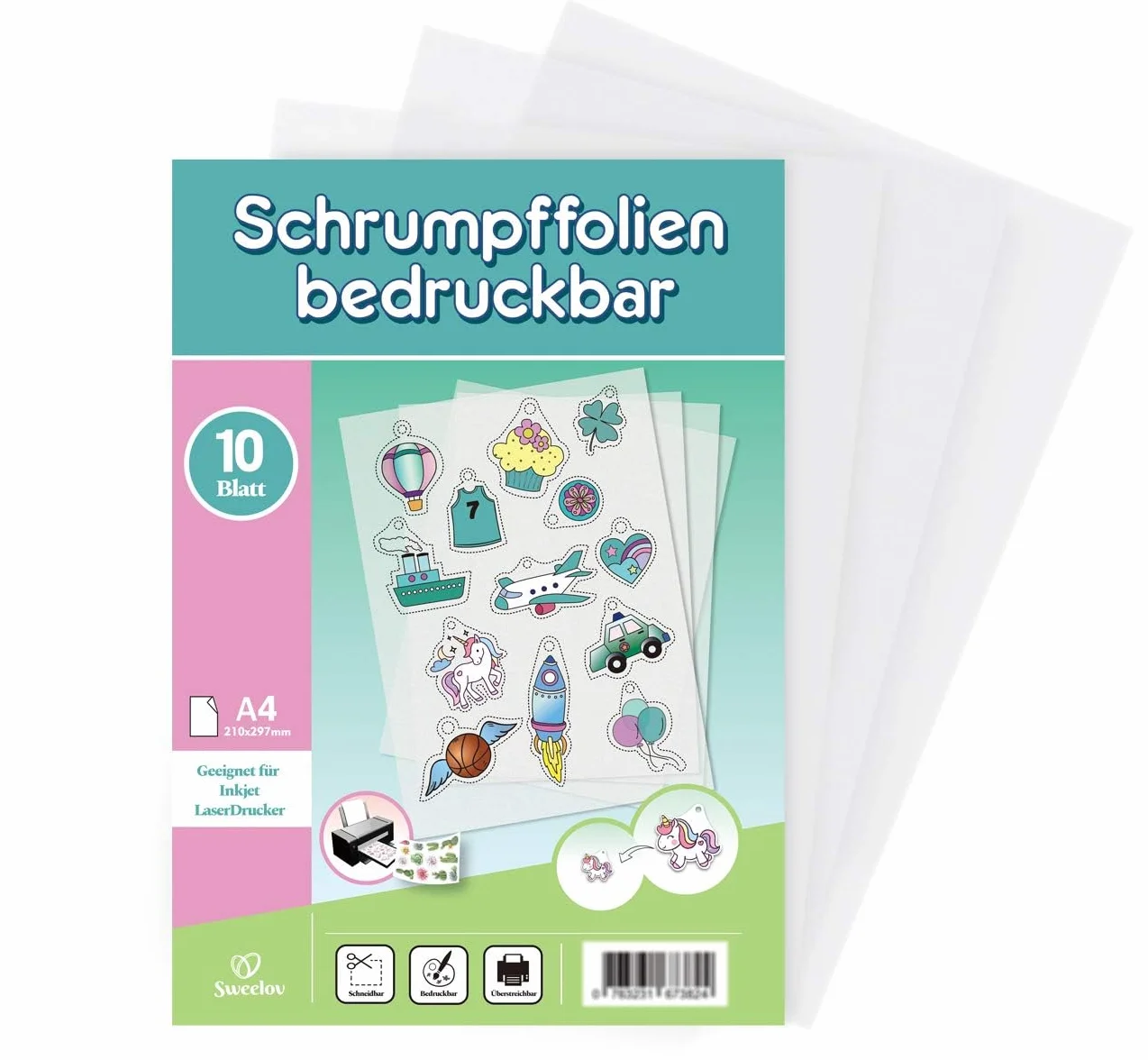 Sweelov Lot de 10 hojas de película de plástico retráctil imprimable A4 termorretráctil transparente para manualidades