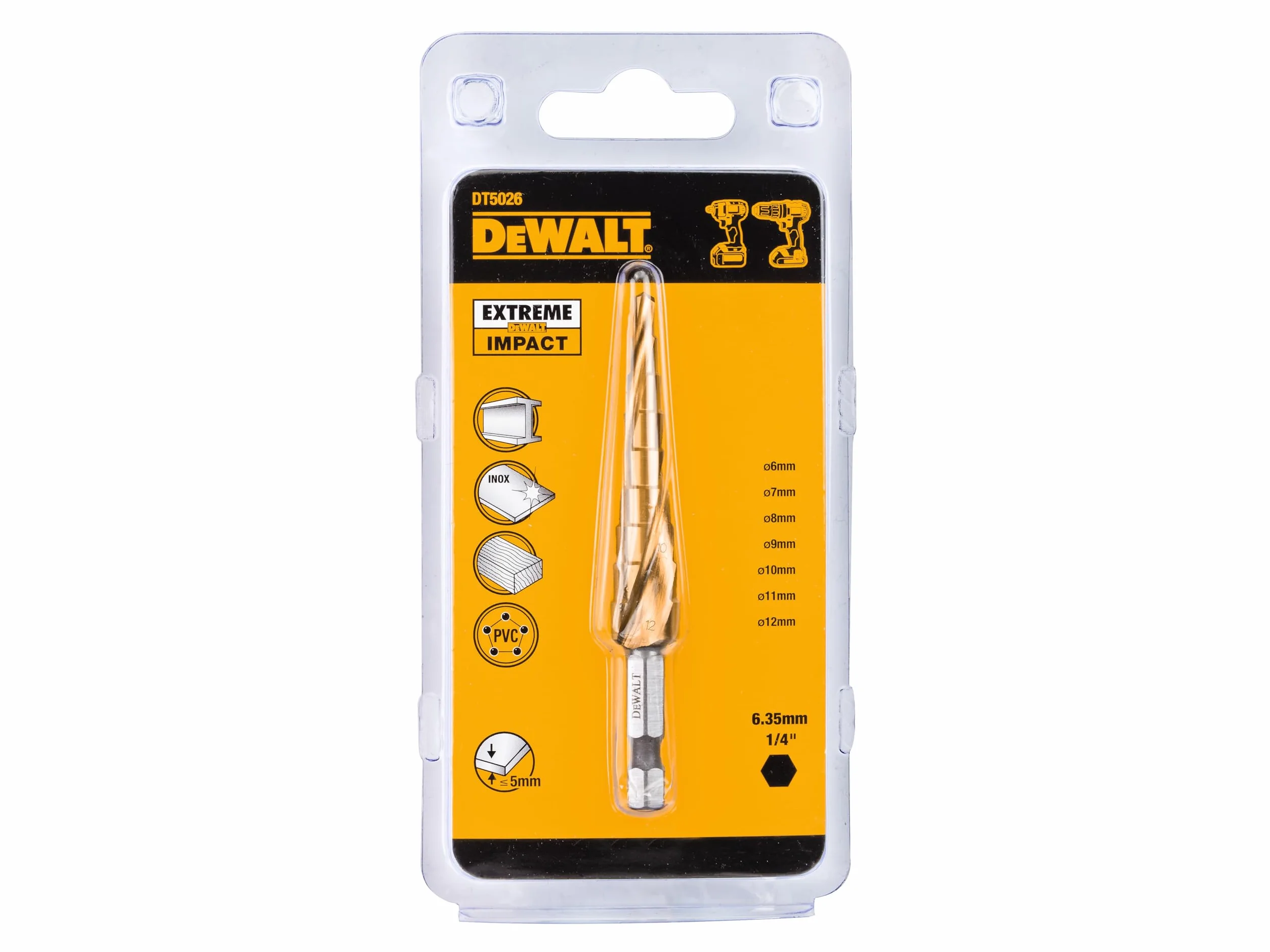 DeWalt DT5026-QZ - Broca Cónica para Metal Extreme Impact, Diámetro 4-12 mm