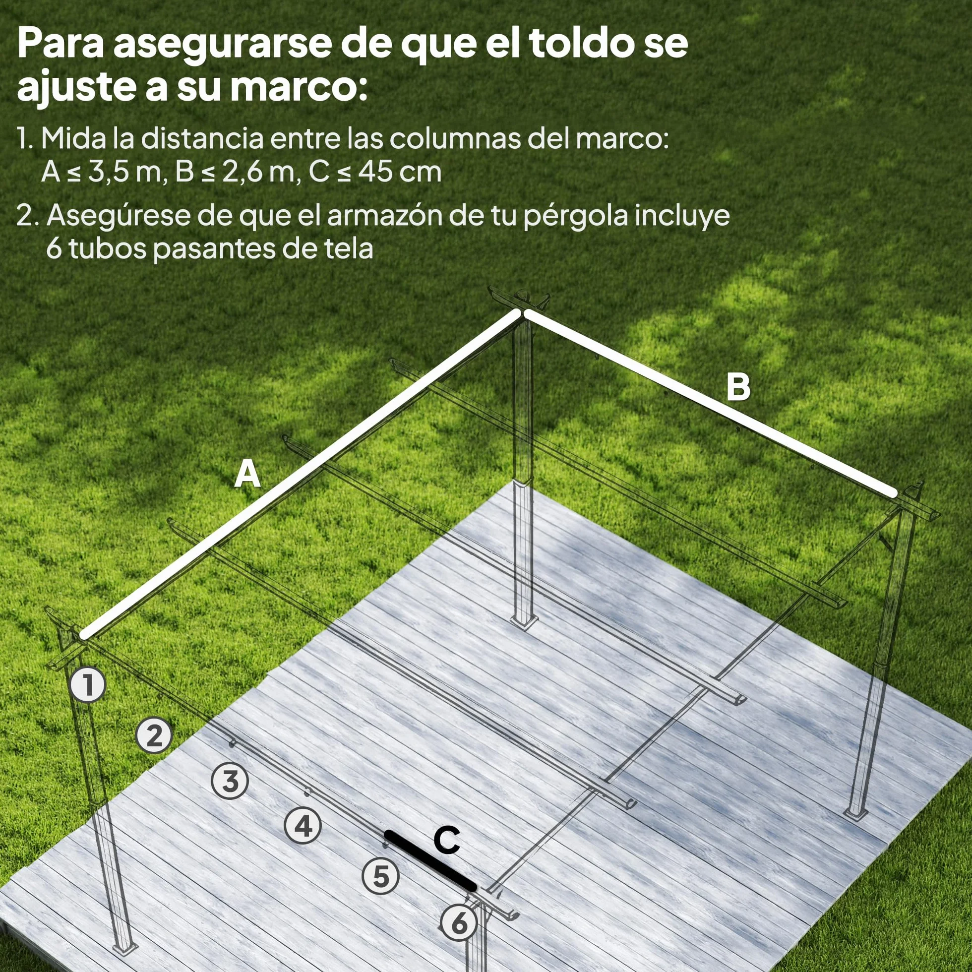 Outsunny Techo de Pérgola 3,5x2,6 m, Techo de Repuesto Retráctil para Marco de Pérgola de 4x3 m, UV30+, Toldo de Tela Solo para Cenador Jardín con 10 Orificios de Drenaje, Gris Oscuro