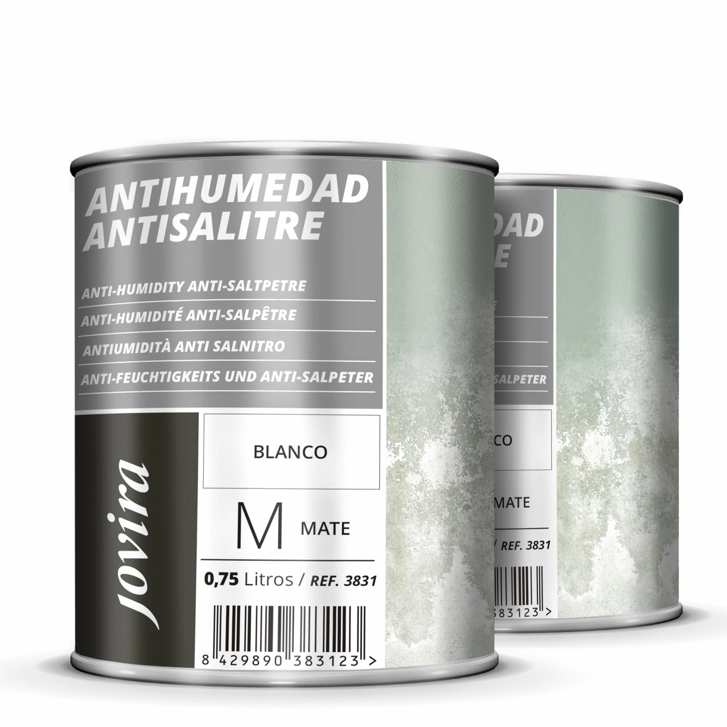 JOVIRA PINTURAS Antihumedad Antisalitre. Pintura Blanco Mate. Impermeabiliza, protege y aísla fachadas, muros, paredes. (2x750 Mililitros, Antisalitre) K-28A-2
