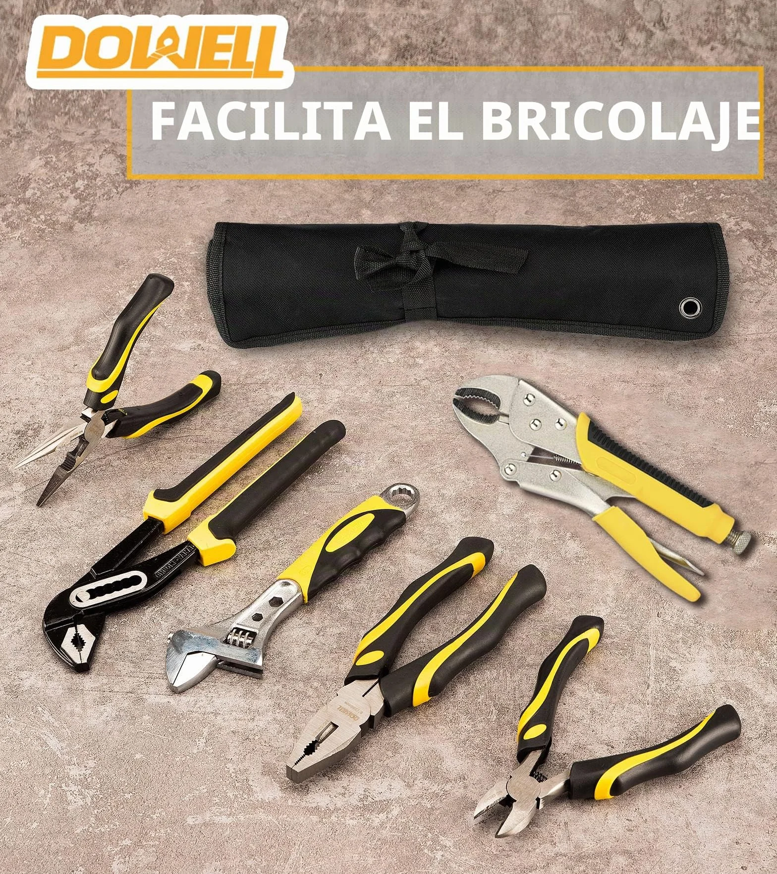 DOWELL Juego de alicates, kit de 6 piezas con junta de ranura, llave ajustable, combinación, bloqueo y alicates de corte diagonal de punta larga