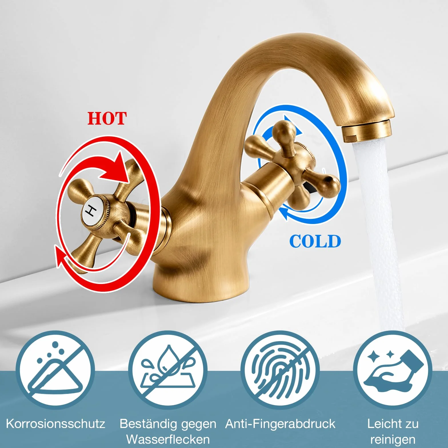 Grifo Mezclador de Lavabo Grifos de Lavabo de Baño Grifos de Lavabo con Cabeza Cruzada de Latón