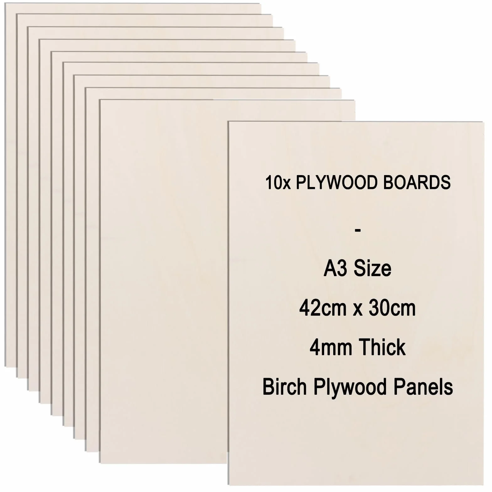 SHUESS Contrachapado de abedul, 4 mm, A3, 10 unidades | Madera de abedul 420 x 300 mm, 10 placas de madera para manualidades, para láser, CNC, modelismo y bricolaje