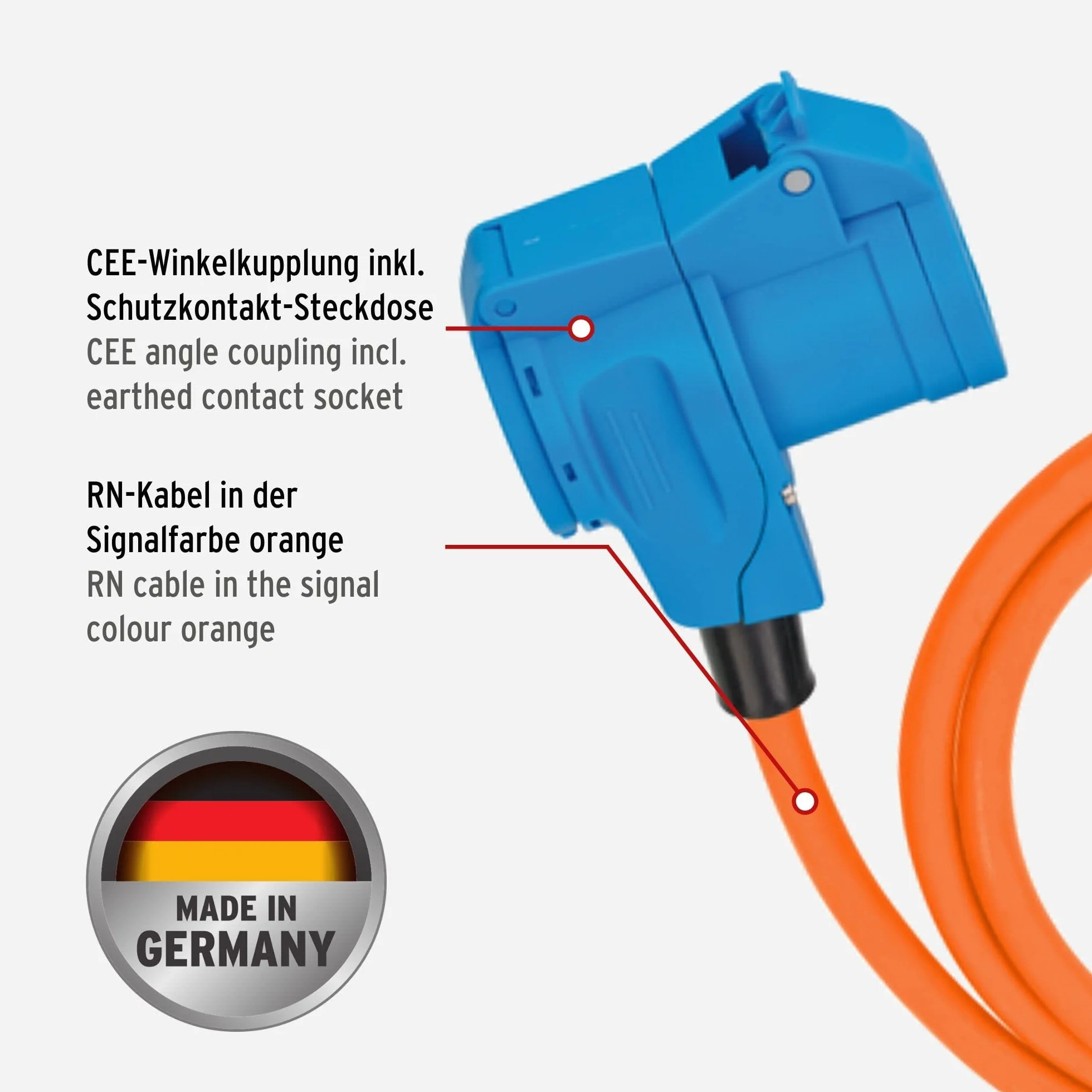 Brennenstuhl Cable Adaptador CEE de Camping con Conector CEE y Acoplamiento Angular, Incluye Enchufe Combinado de protección (Cable de 1,5 m, 230 V/16 A, Uso en Exteriores, Fabricado en Alemania)