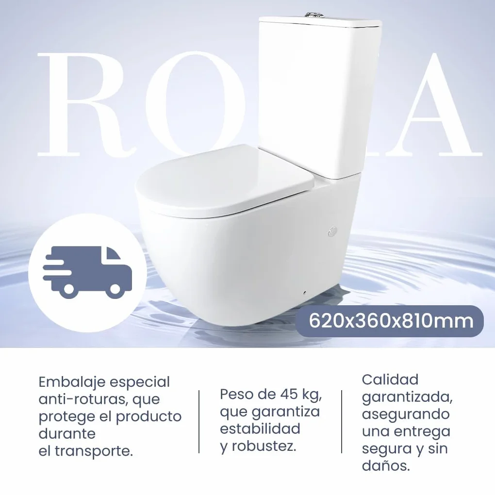 Inodoro Completo - WC Inodoro Completo con Sistema Rimless Antibacterias - Vater Baño con Tapa Dura Extrafina Amortiguada - Salida Dual Eficiente con Ahorro de Agua - WC para Hogar Blanco