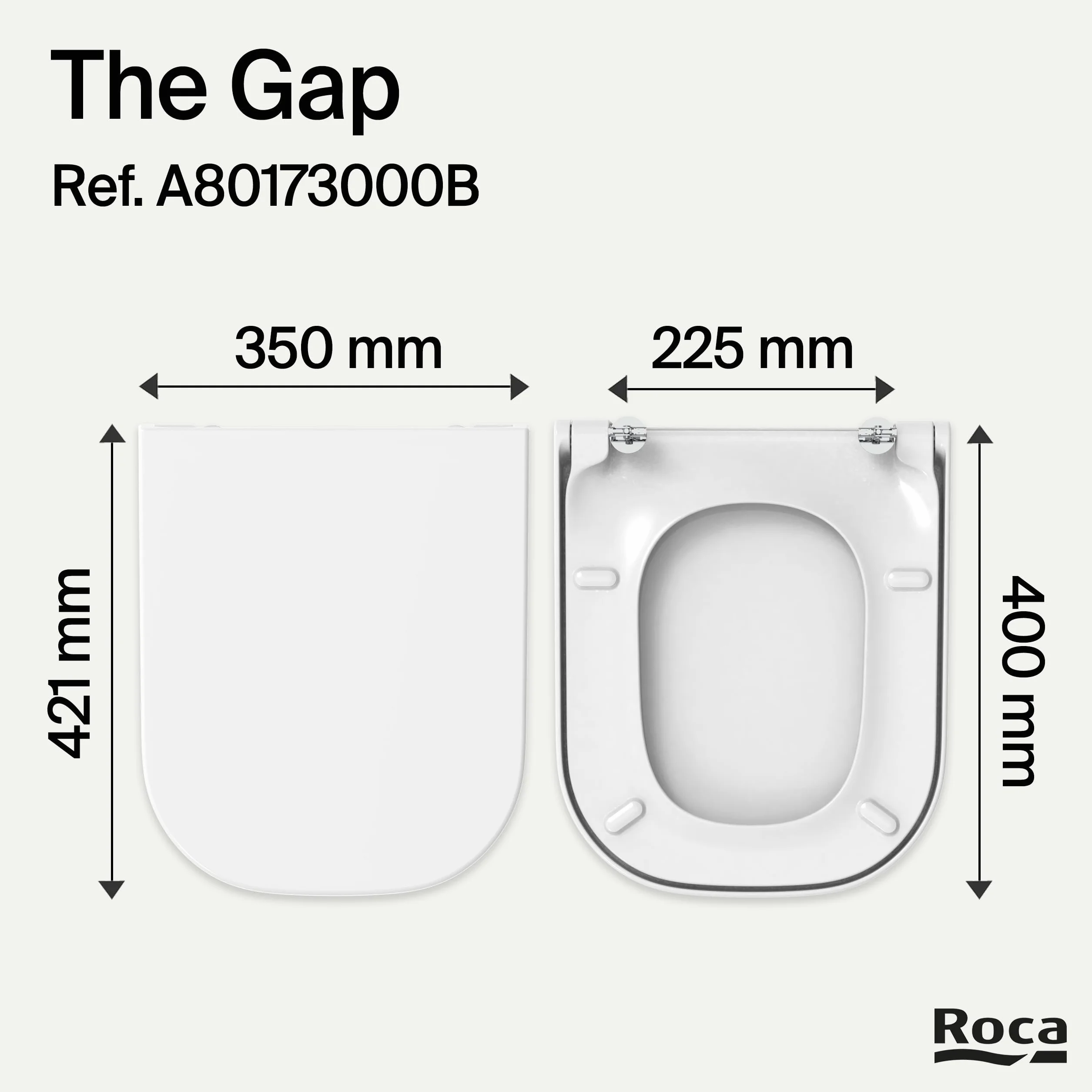 Roca The Gap - Tapa y asiento de Supralit para inodoro compacto, tapadera de WC original con caída amortiguada, recambio de tapa de váter resistente, blanco, A80173200B