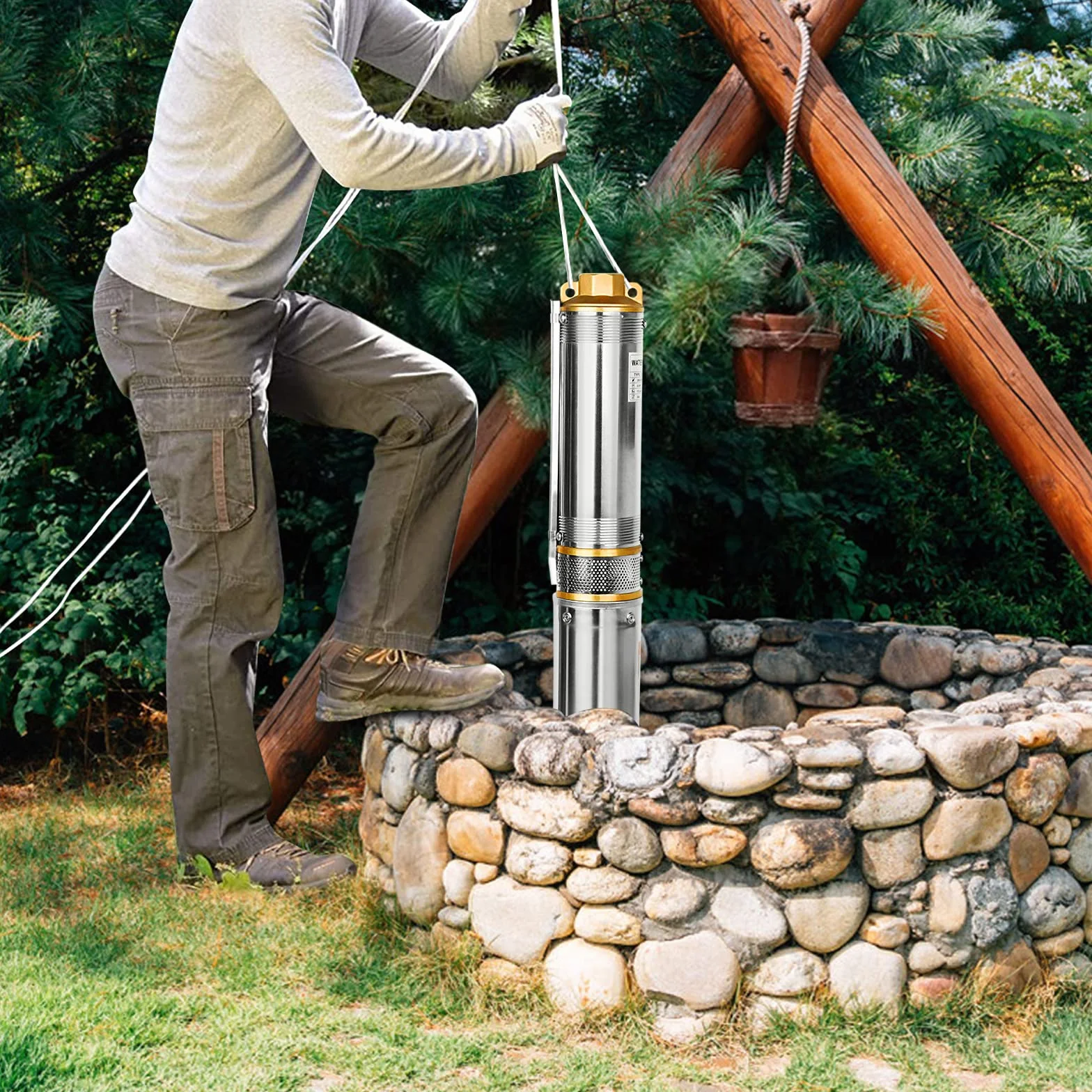 Aufun Bomba de agua sumergible pozo 1100W, Acero inoxidable bomba para pozos con 4000 l/h, altura de extracción de 81 m, resistente a la arena con filtro de suciedad (1.1kW/1.5hp)
