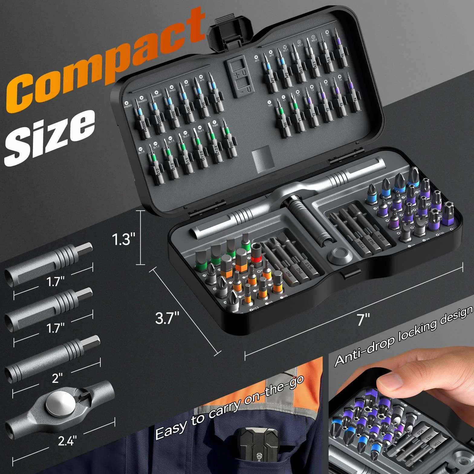 Housolution 66 en 1 Set de Destornillador de Trenza, Mango Desmontable, Cabeza 6,2°, Bits de Acero S2 Combinables, Kit Portátil para Muebles, Ordenadores, Bicicletas, DIY