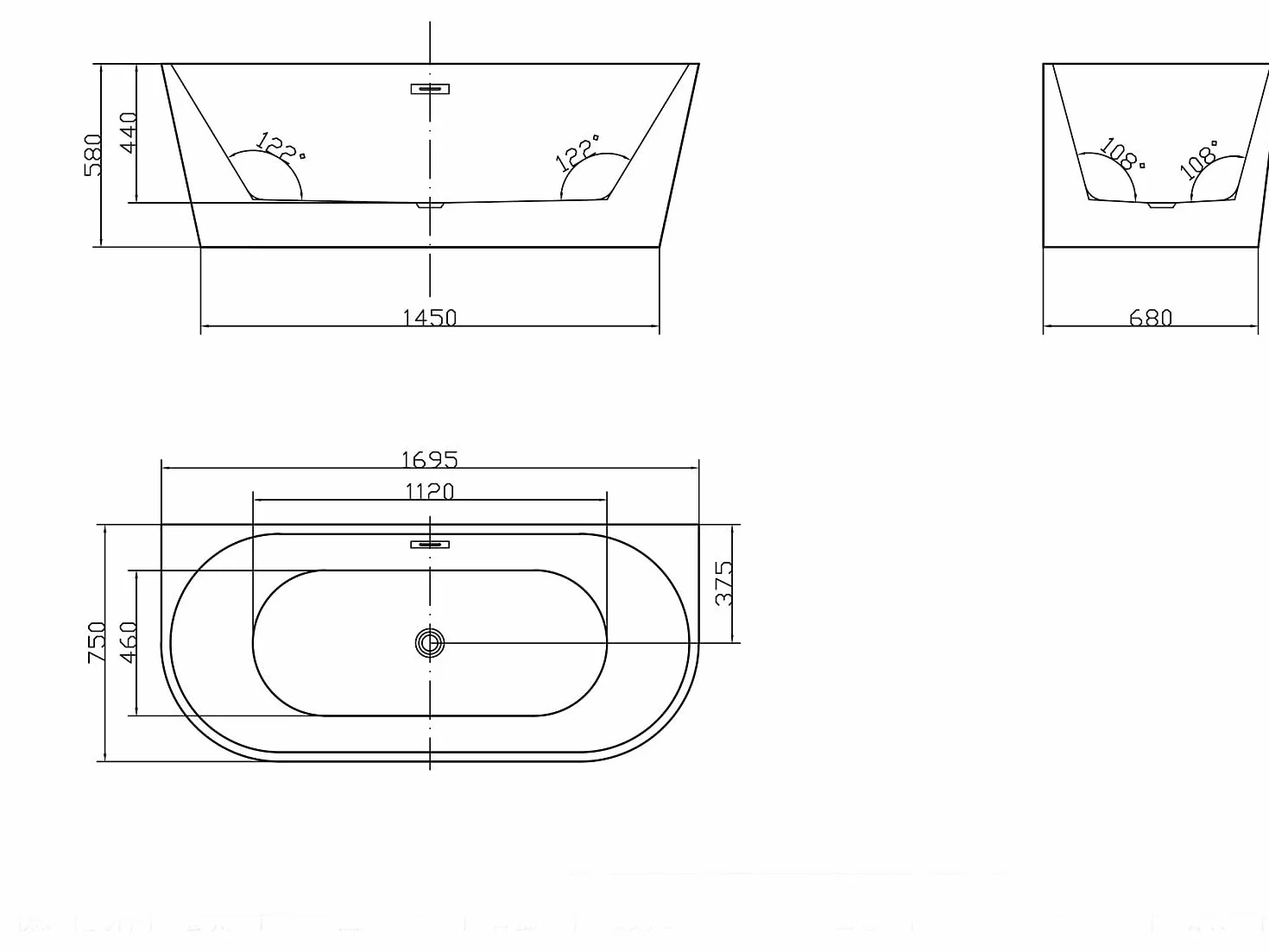 Vente-unique - Bañera islota - DIVINA - 245L - 170 x 75 x 58 cm - Blanca