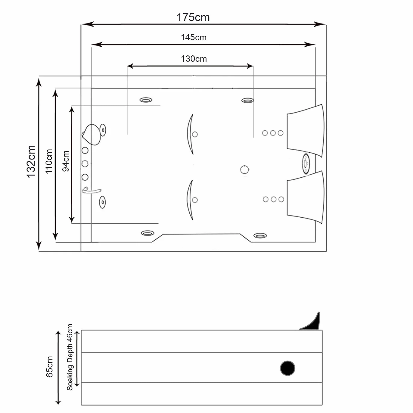 Bañera hidromasaje Bañera de esquina para 2 personas 175x132cm SPA RADIO Lulu