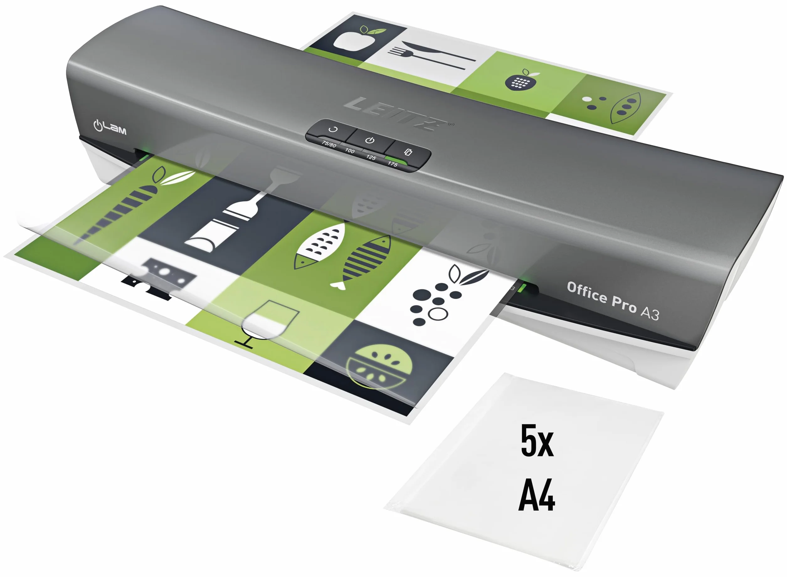 Leitz Plastificadora iLAM Office Pro A3 75-125 Micras Calentamiento 1 Minuto Gris/Blanco