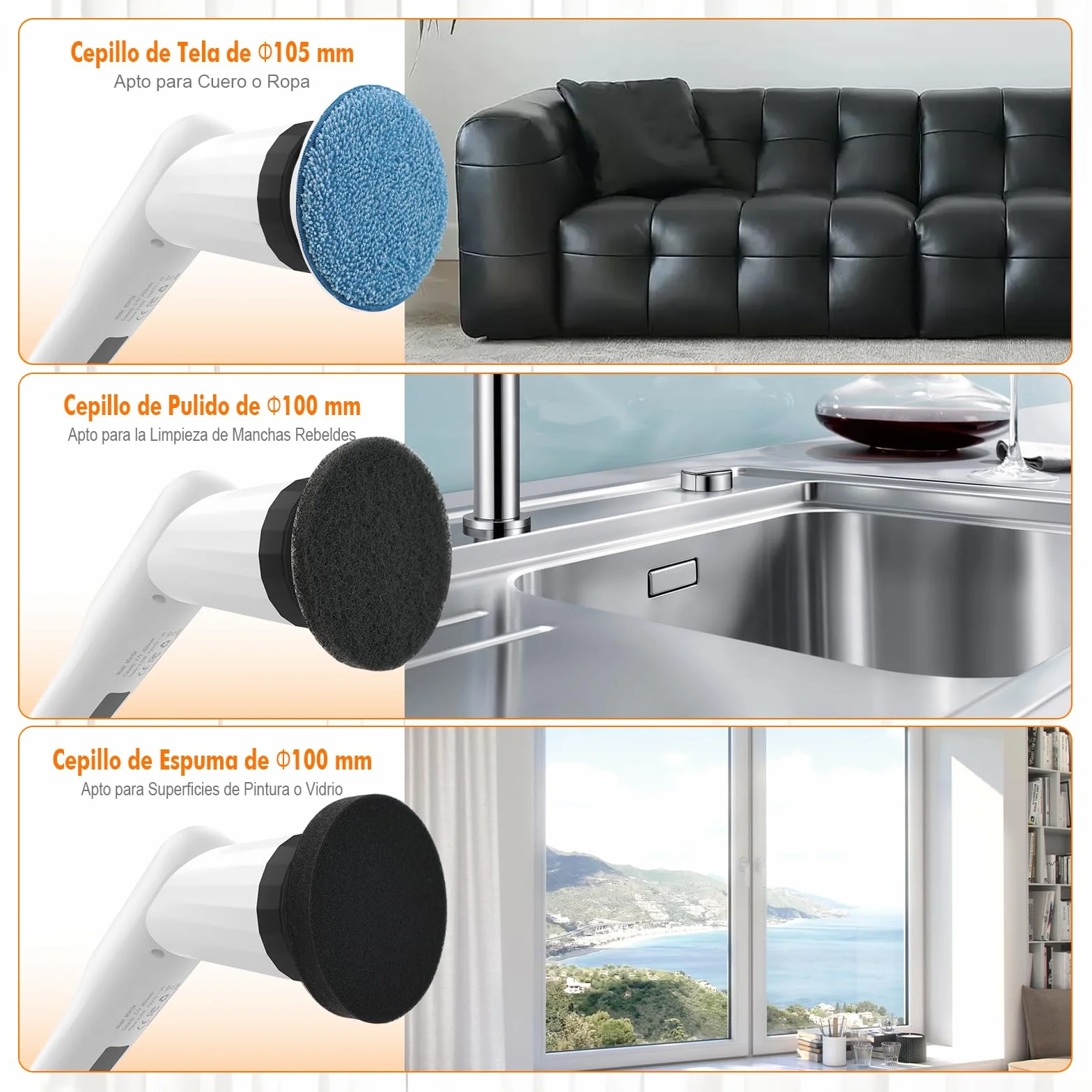 Ibergrif Cepillo de Limpieza Eléctrico Rotatorio para Baño y Cocina, Fregadora Eléctrica Inalámbrica con 6 Cabezales, Mango Telescópico 120 cm, 300/400 RPM, IPX7, USB-C