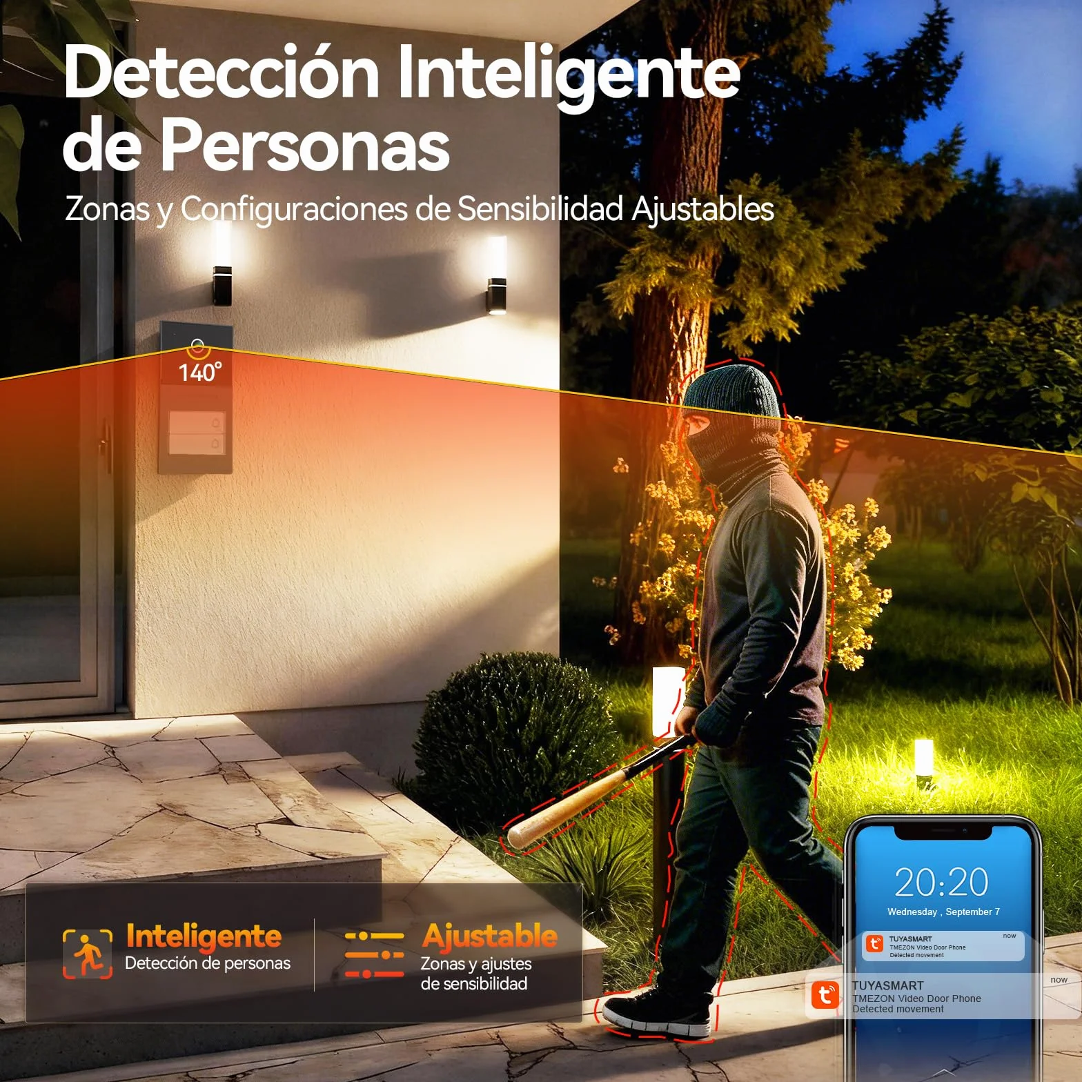 TMEZON Videoportero WiFi 2 Hilos,Sistema de Intercomunicación con 7'' Monitor Táctil a Color,Timbre Metálico de 1080P con Cámara,detección de Movimiento Humano,Desbloqueo en Remoto,para 2 familias
