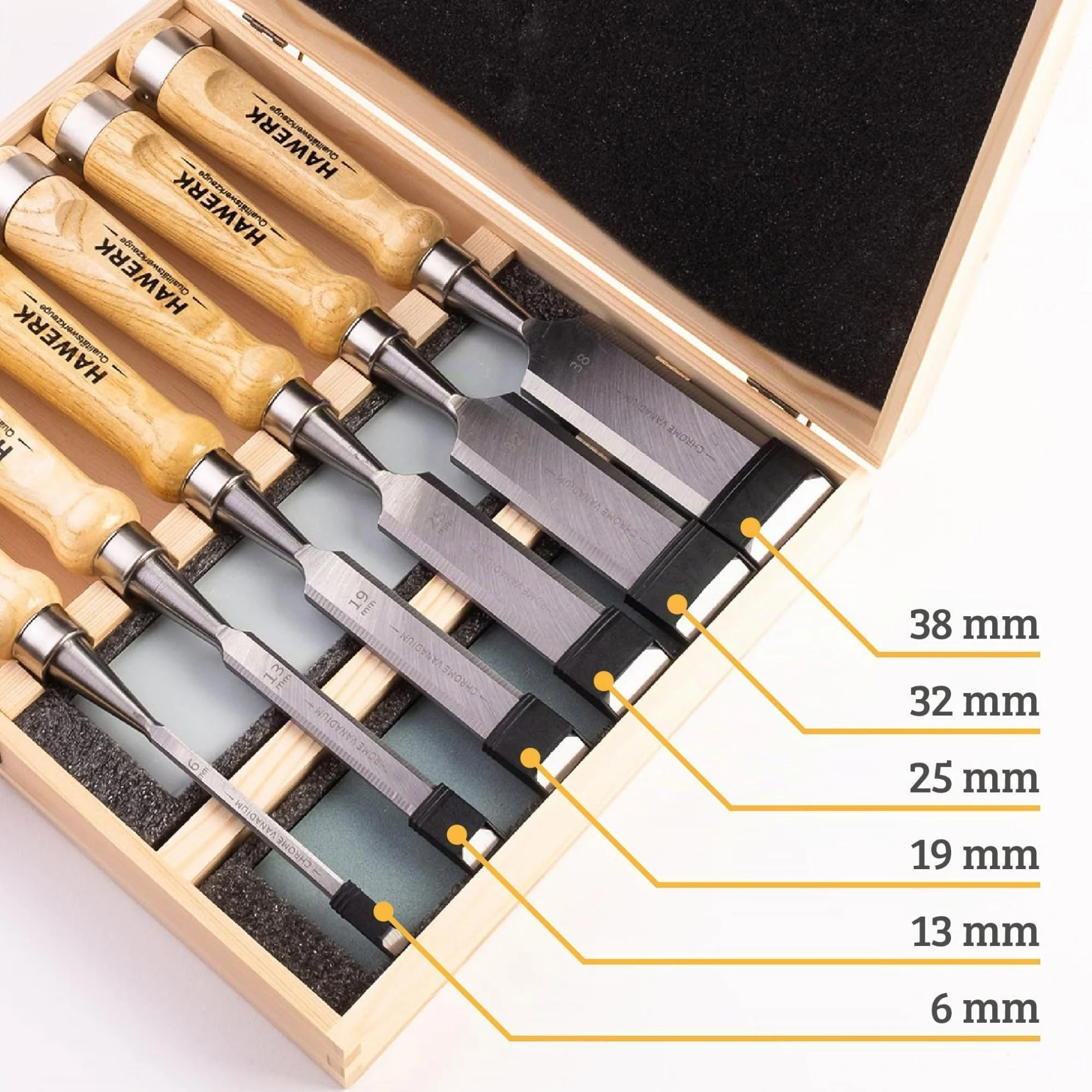 Formones para Madera Profesional - Juego 6x Cinceles para Madera 2x Piedras de Afilar con Maletín - Apto Principiantes y Profesionales del Bricolaje