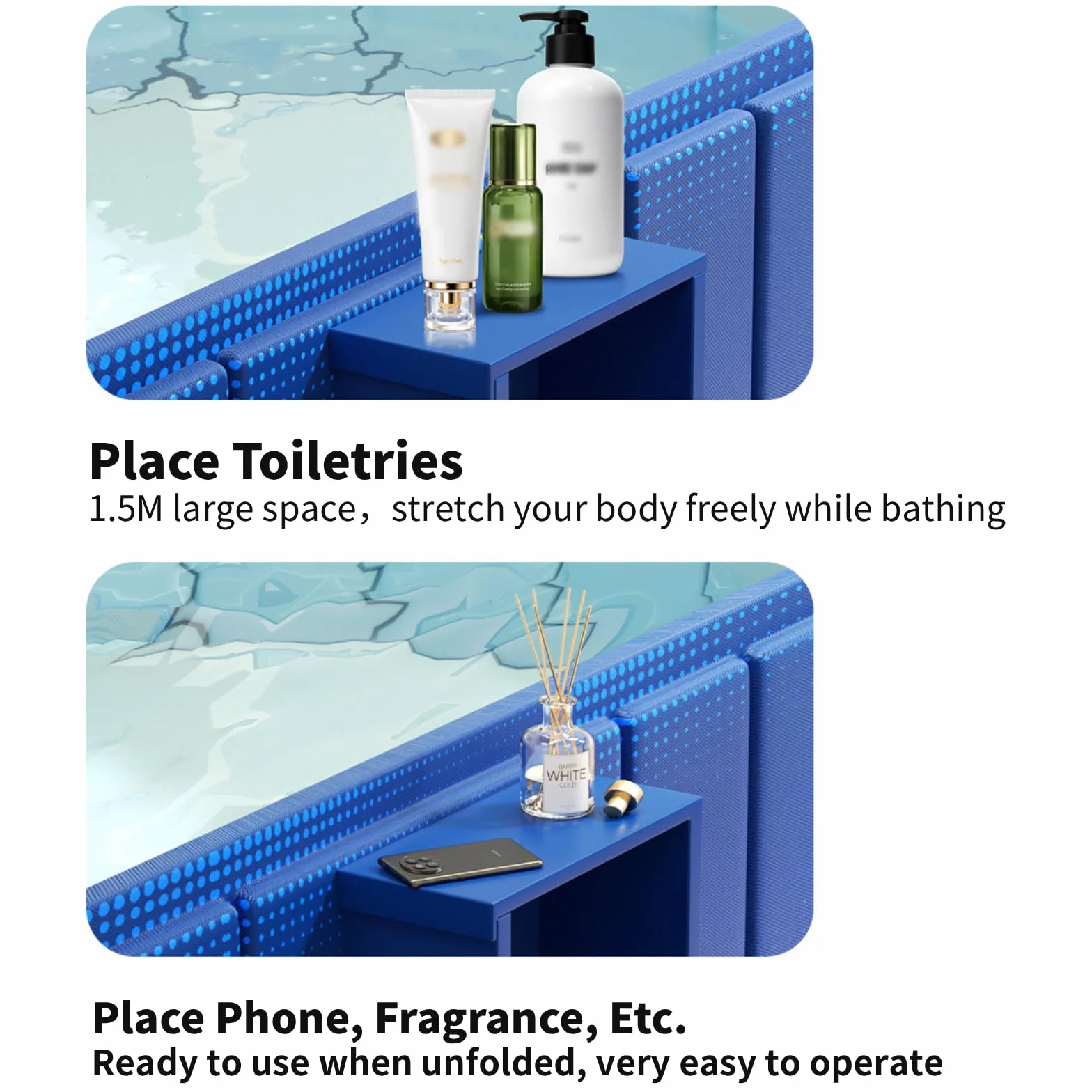 XUDREZ Bañera portátil para adultos, plegable, de pie, con estante de almacenamiento, bañeras de hielo caliente independientes, spa japonés, sauna, plegable, azul, 1,2 m
