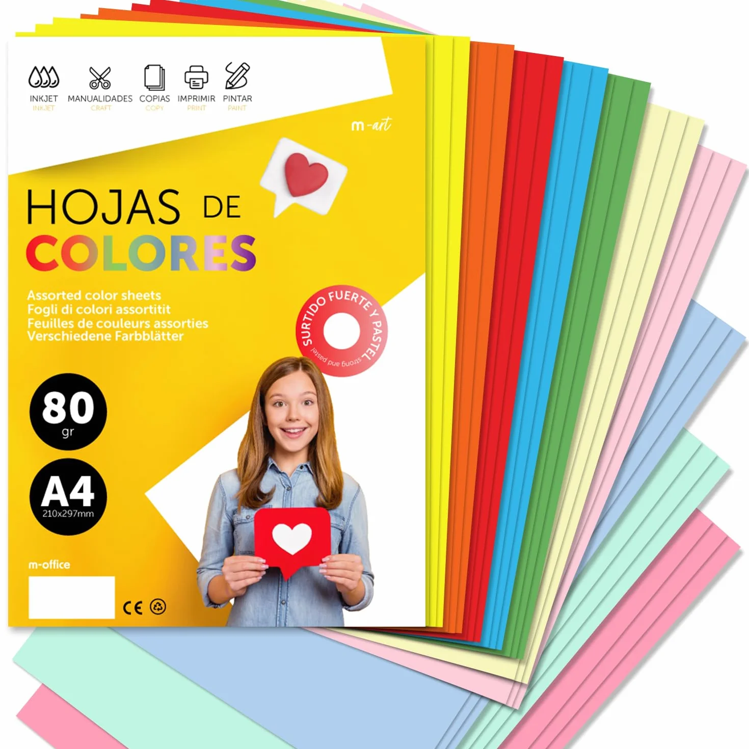Folios de colores A4 80gr m-office 50h Surtido Fuerte+Pastel