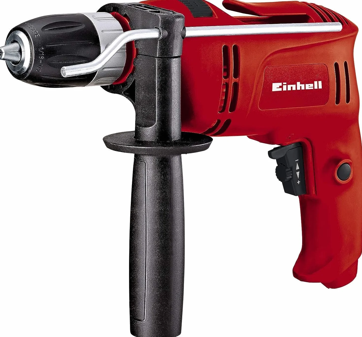 Einhell Taladro percutor atornillador eléctrico con cable - TC-ID 650 E. 650 W, 240 V, 2600 RPM, 2 funciones: perforación y taladro de percusión. Control de velocidad. Con gancho para cinturón