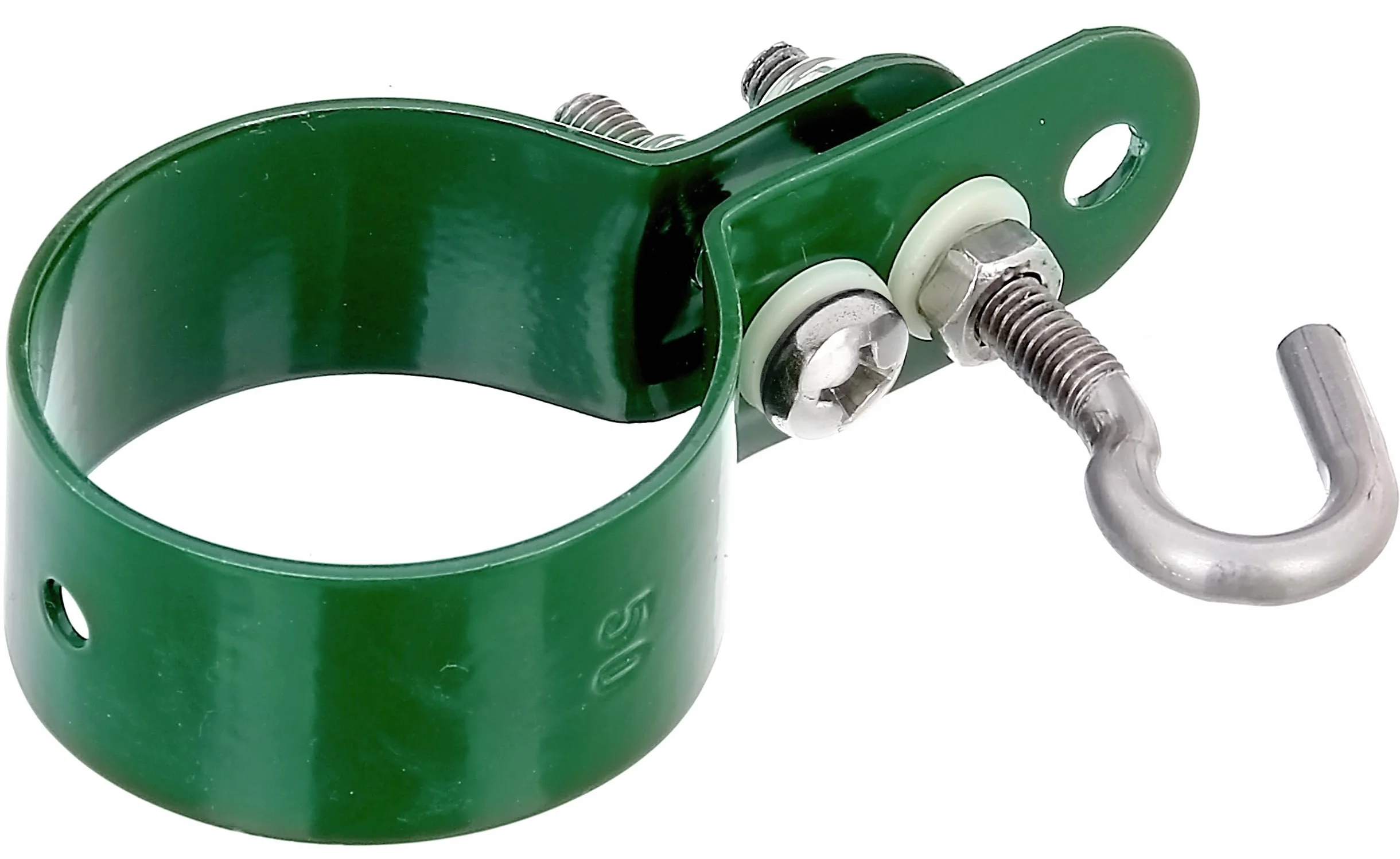 Alberts 855451 Abrazadera para barras tensoras de cercado, Galvanizada, recubrimiento plástico verde, Ø de la abrazadera 48 mm