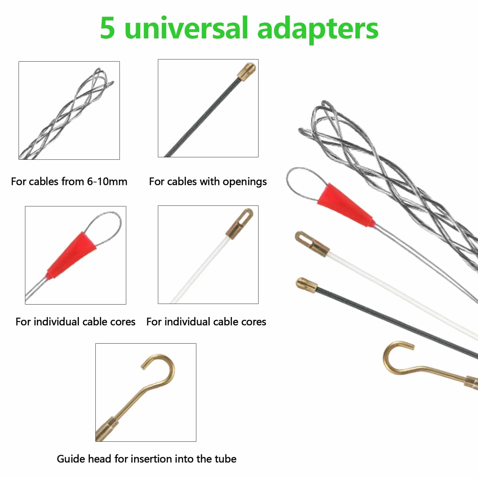 Guia Pasacables, Guía Pasacables Profesional Espiral con 2 Muelles y 5 Conectores para Ayuda de Extracción de Cables