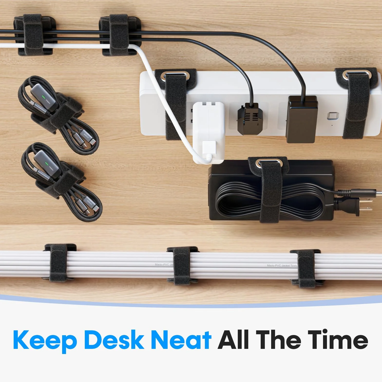 Organizador Cables Escritorio, Soporte Cables Grandes Haces con Cierre Hermético, 8 Pares