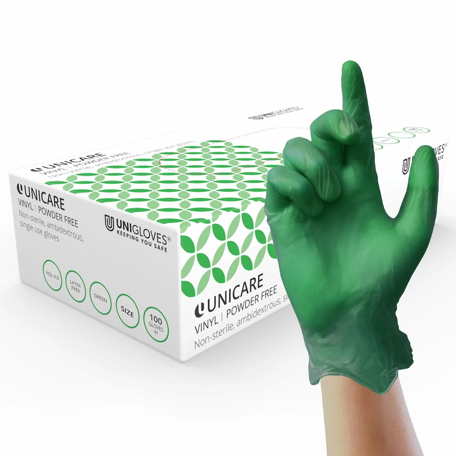 UNIGLOVES Verde suave vinilo sin