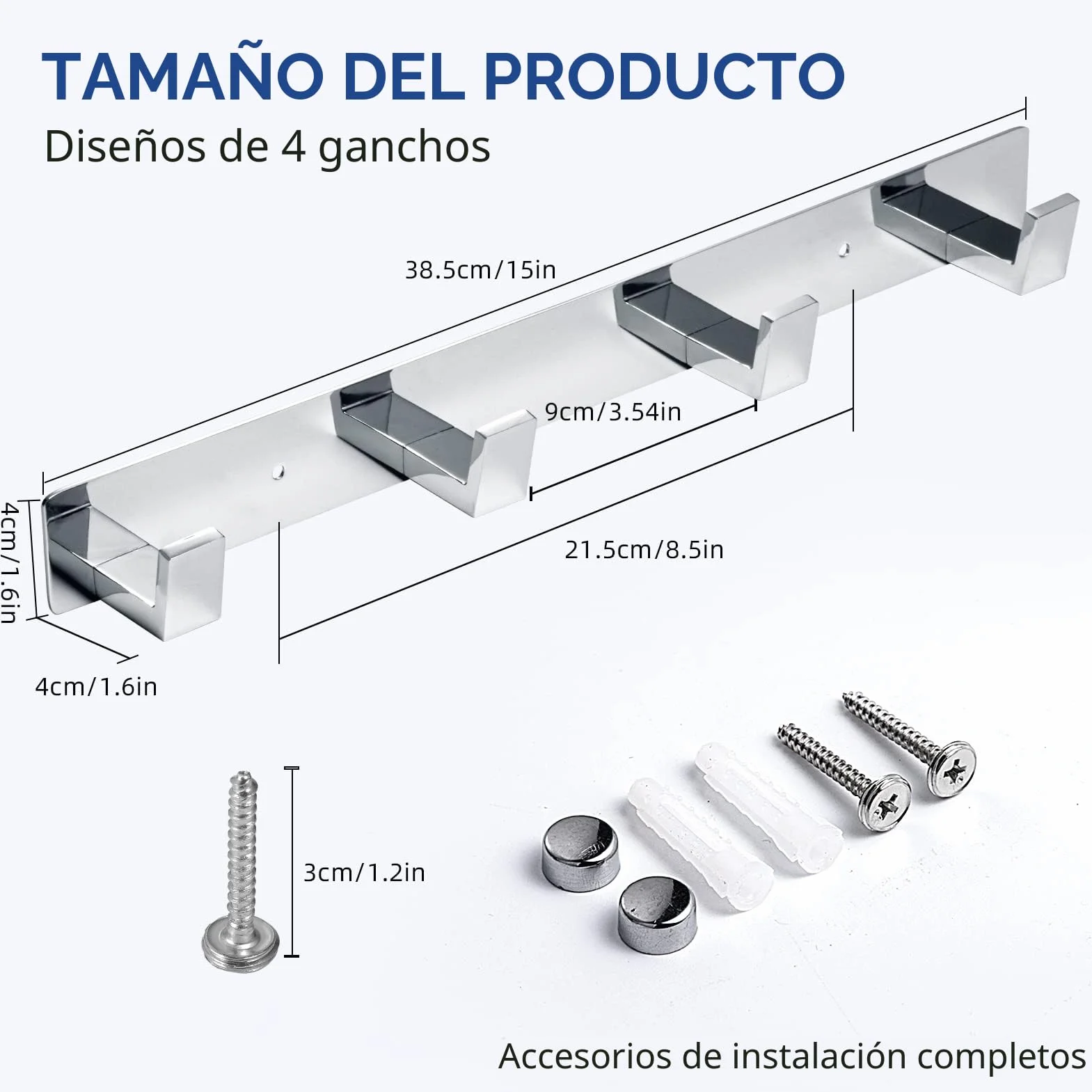 YUET Percheros Pared con 4 Ganchos, Acero Inoxidable, Ganchos Perchas de Montaje en Pared, Colgadores Toalleros de Gancho para Baño Cocina Albornoz Trapos Puerta Entrada, Cromado