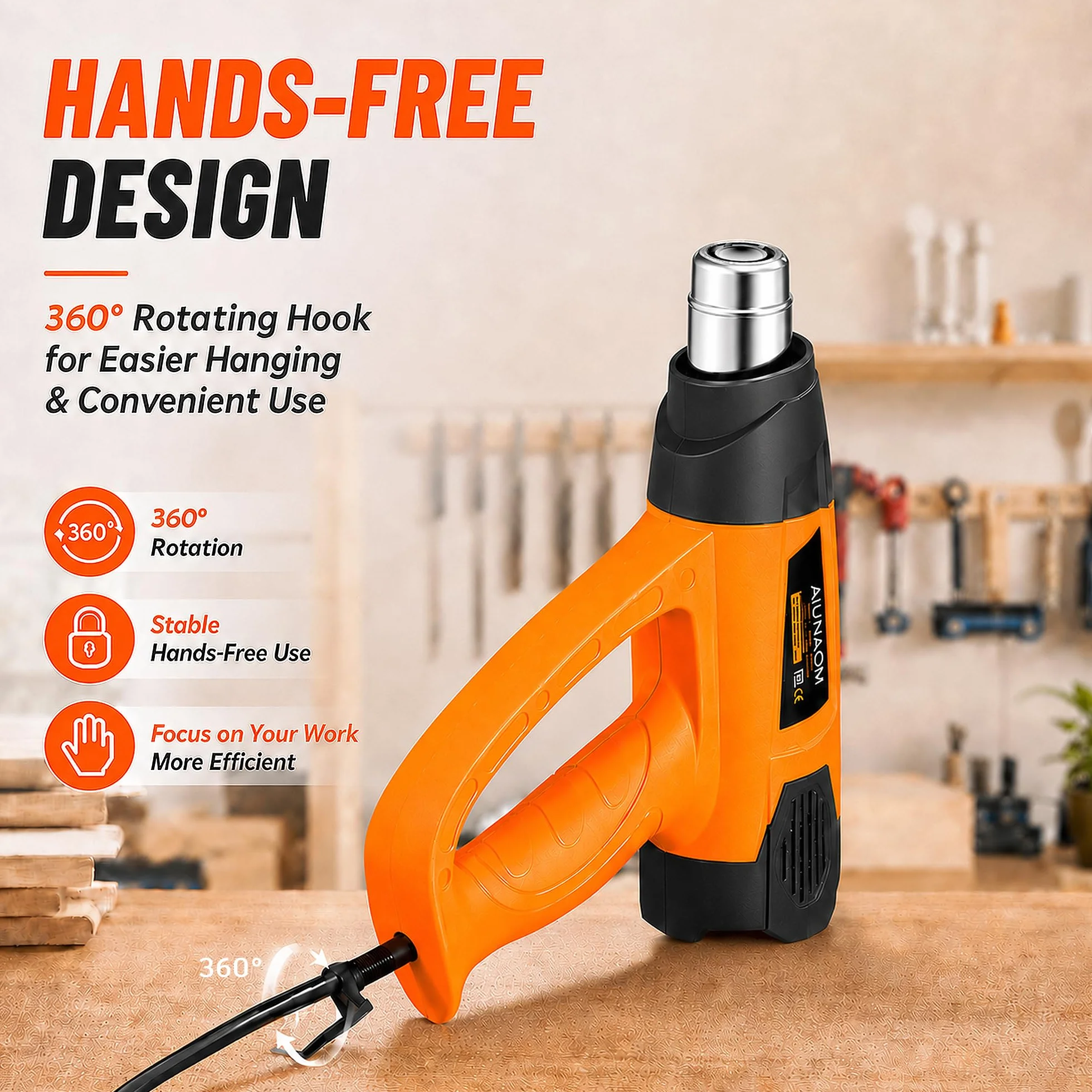 Pistola de Aire Caliente AIUNAOM 2000W Pistola de Calor Professional 9 niveles de temperatura ajustables 50℃-650℃ Decapadora Protección Contra Sobrecarga para Soldar,Quitar Pintura y Calentar
