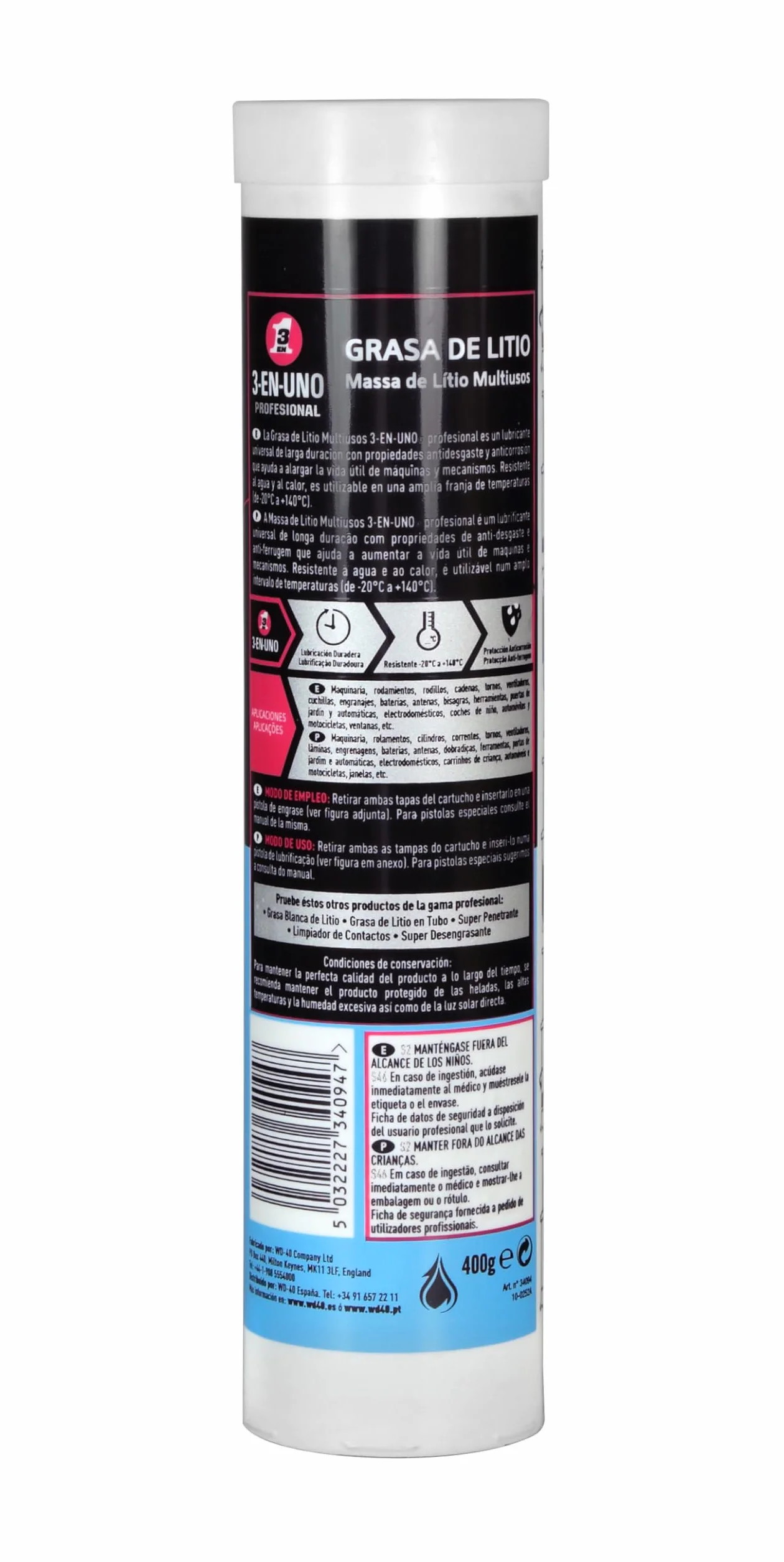 3-IN-ONE Profesional - Grasa de litio multiuso con bomba de engrase lubricadora, 400g - Pack Bomba Engrase