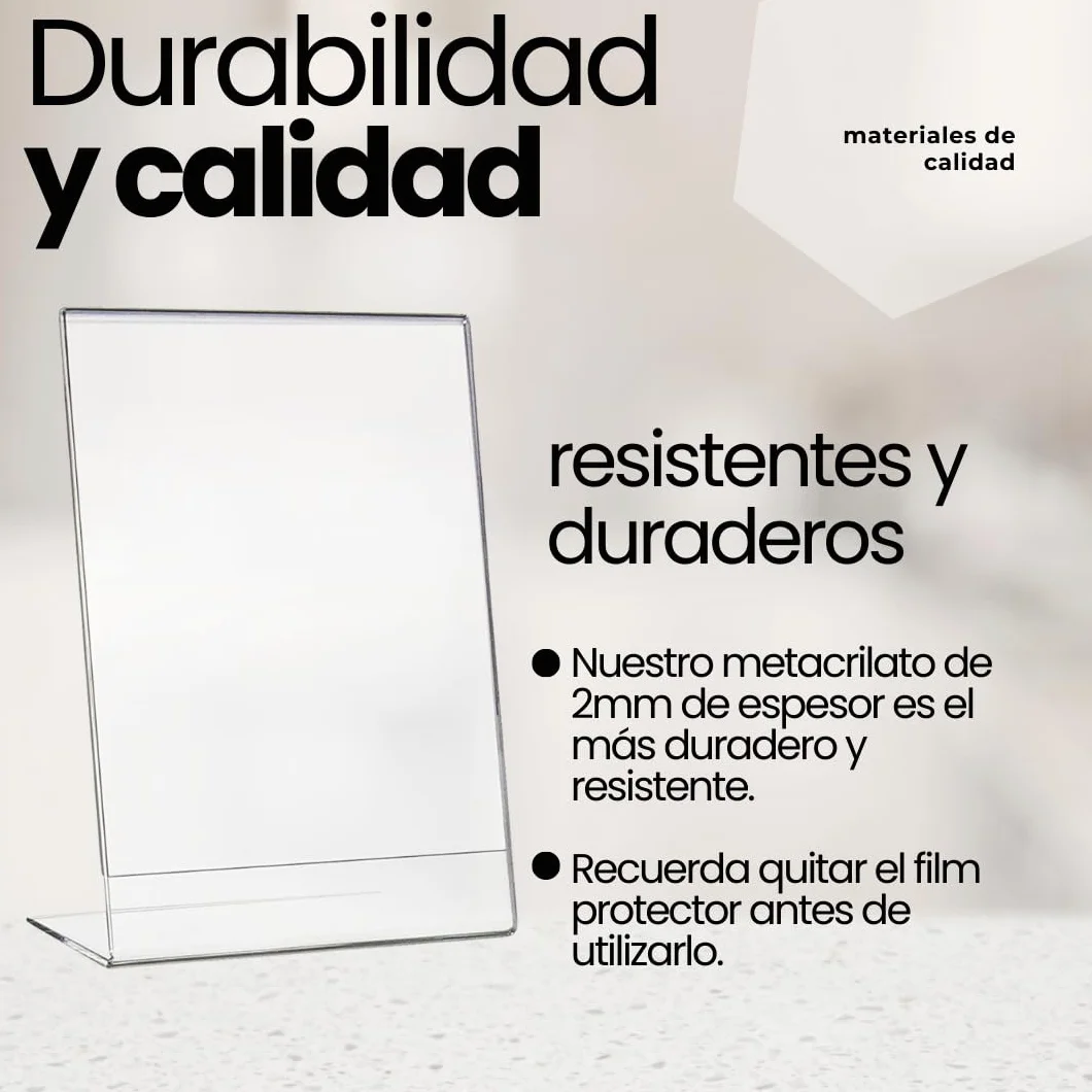 Expositor metacrilato transparente A5 pack 3 unidades soporte sobremesa display acrílico vertical