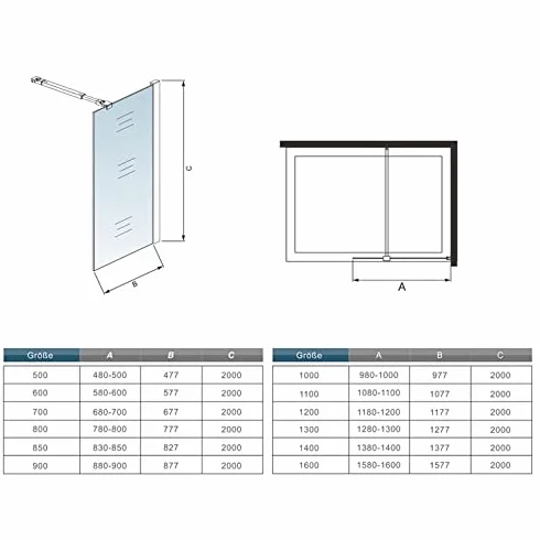 Mampara ducha Panel Pantalla Fija cristal 8mm templado para baño (130x200cm)