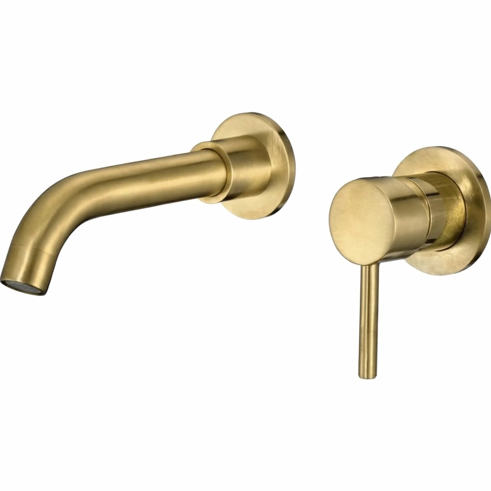 VALAZ Grifo Lavabo Dorado Cepillado Protección PVD Empotrado | Grifo Lavabo Monomando, Agua Fría y Caliente, Ahorro de Agua | Instalación Fácil | Latón, Inoxidable, Redondo, Caño 15 cm, Serie Guadiana