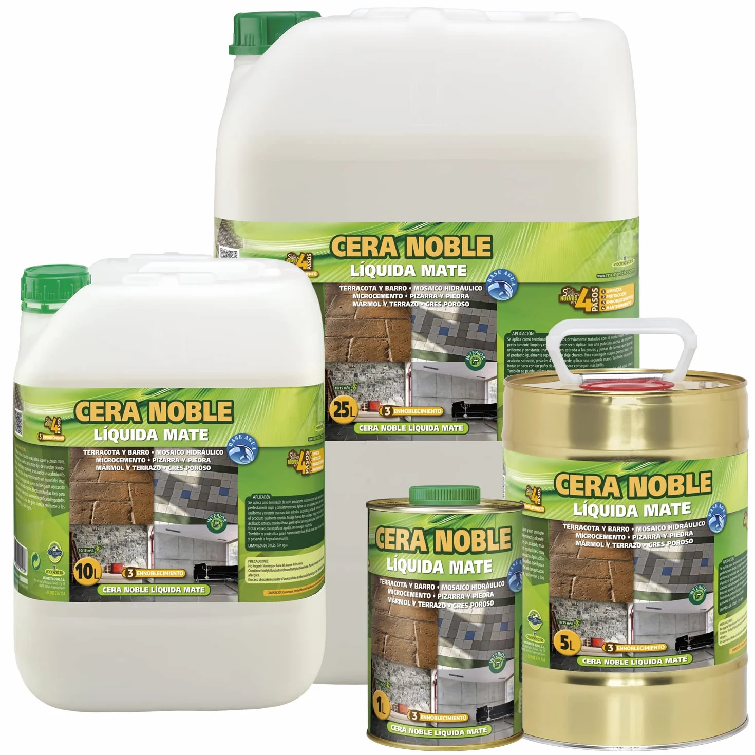 Monestir Cera Noble Líquida Mate para encerado de barro y suelos de Terracota, mármol envejecido y mosaico hidráulico 5L