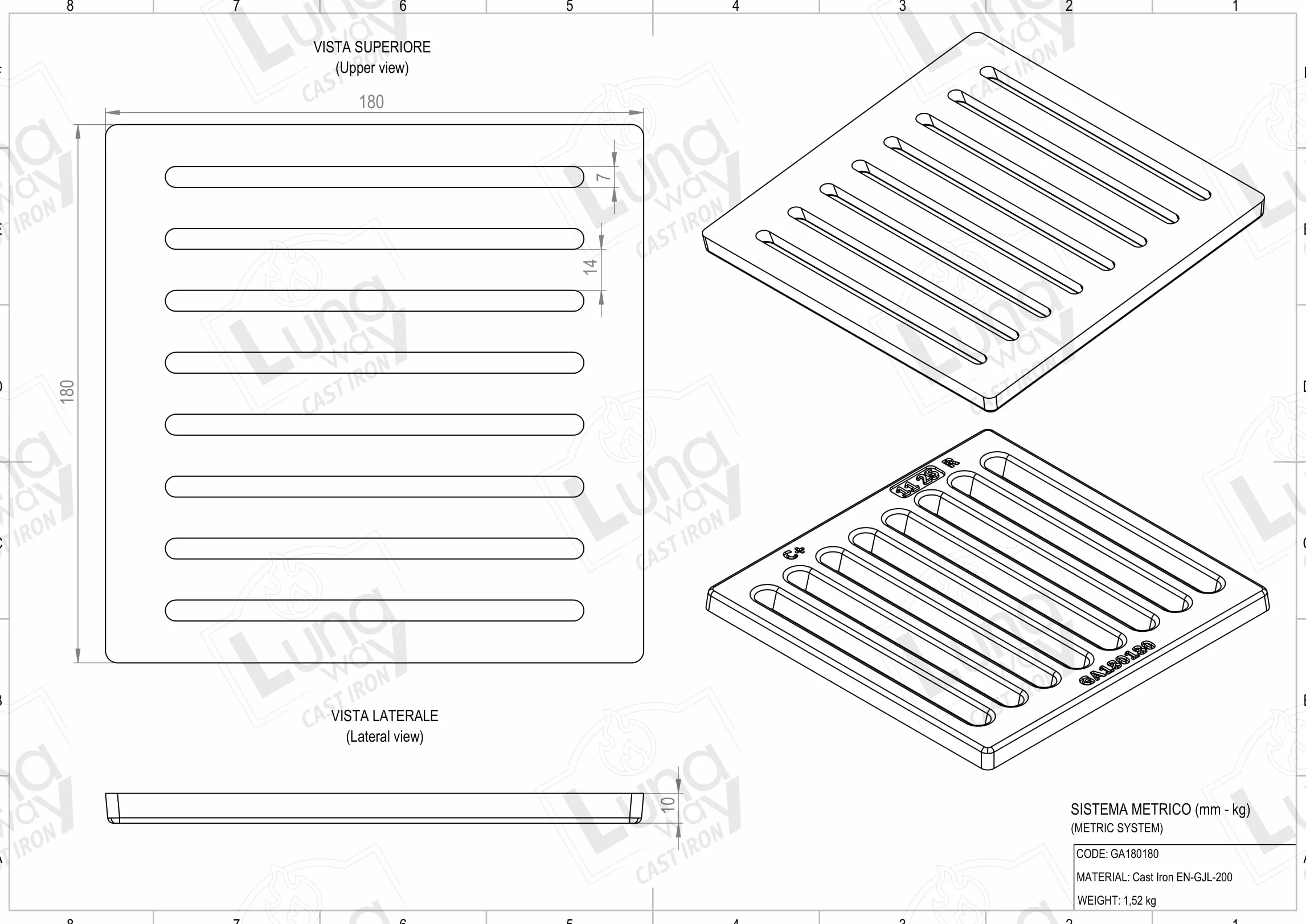 18 x 18 x 1 cm – Rejilla de hierro fundido para recoger cenizas | apta para chimeneas y estufas | Resistente | Diseño moderno | 100% hierro fundido calidad LUNAWAY