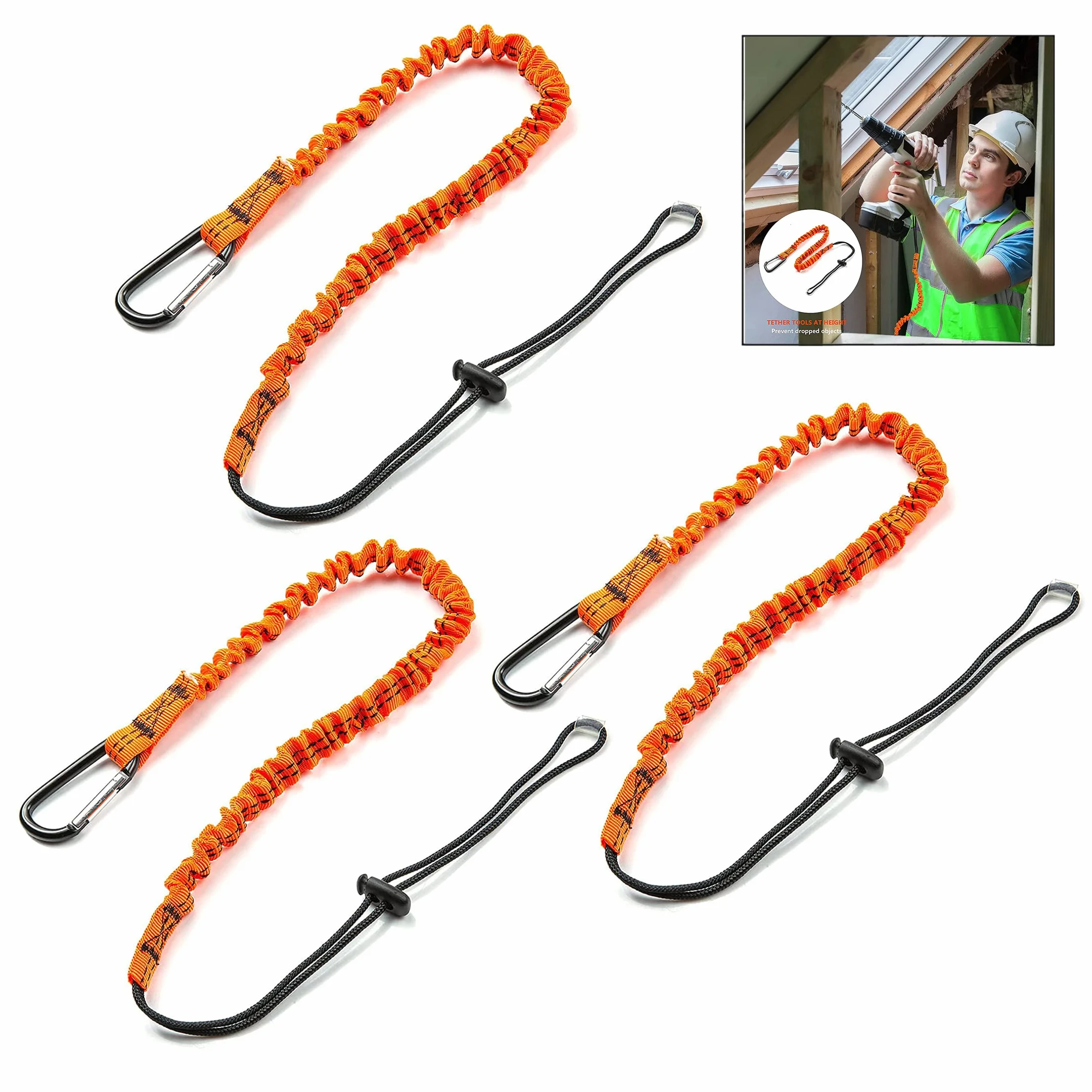 Cordones de Seguridad para Herramientas, Cordon de Trabajo en Altura, Cuerda Elástica Antipérdida 3Pcs