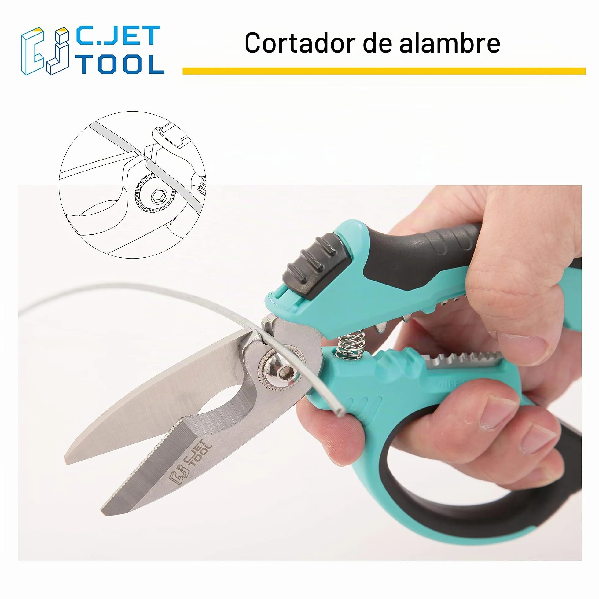C.JET TOOL Tijeras de Electricista 8"/200 mm, Acero Inoxidable, Angulares, Cortador de Alambre, Profesionales de Alta Resistencia para Cortar Cables de Cobre y Aluminio