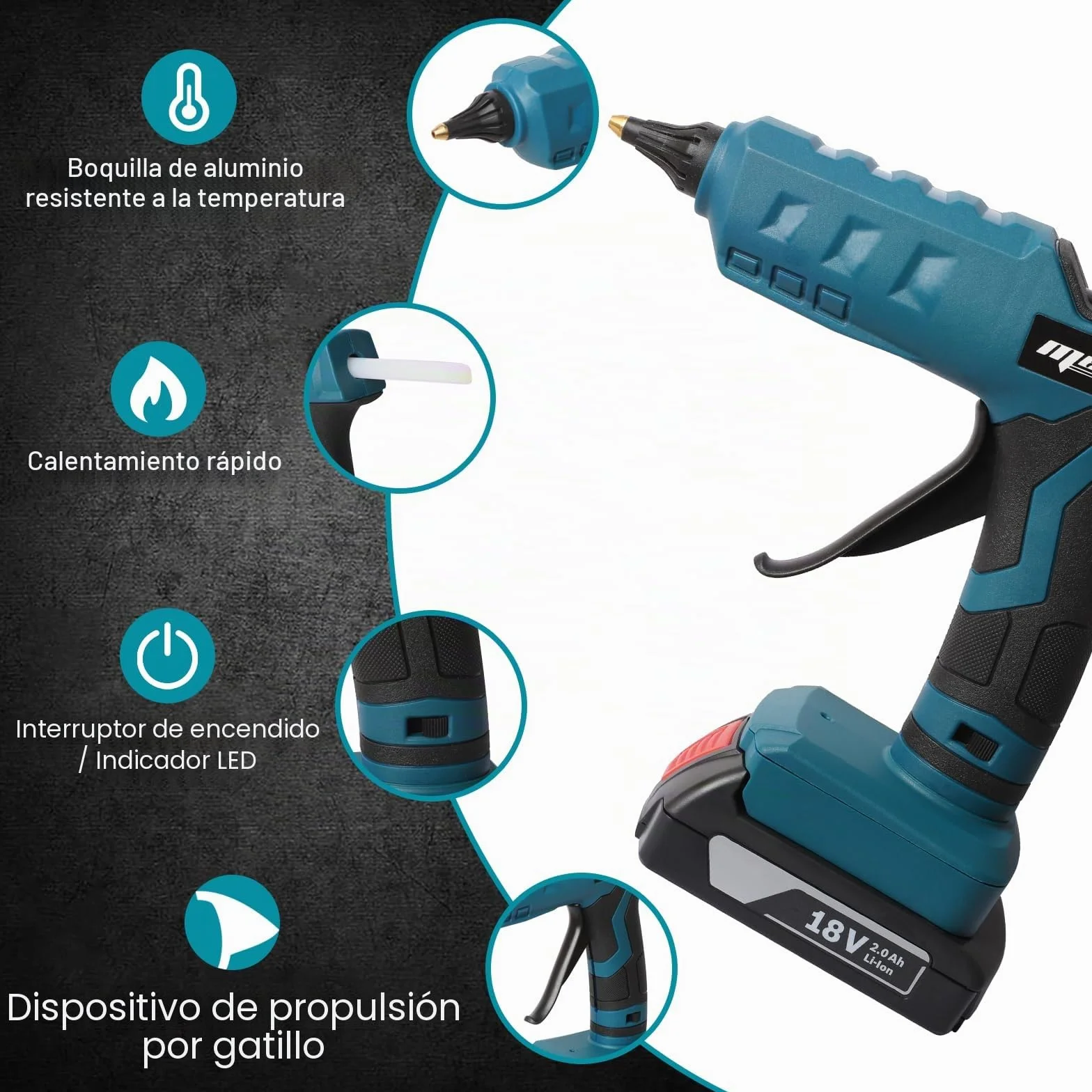 Pistola de pegamento inalámbrica para batería Bosch 18V GBA/GBA ProCORE Mellif, pistola de pegamento de precalentamiento rápido, con 20 piezas de barras de pegamento de tamaño completo de 11 mm para