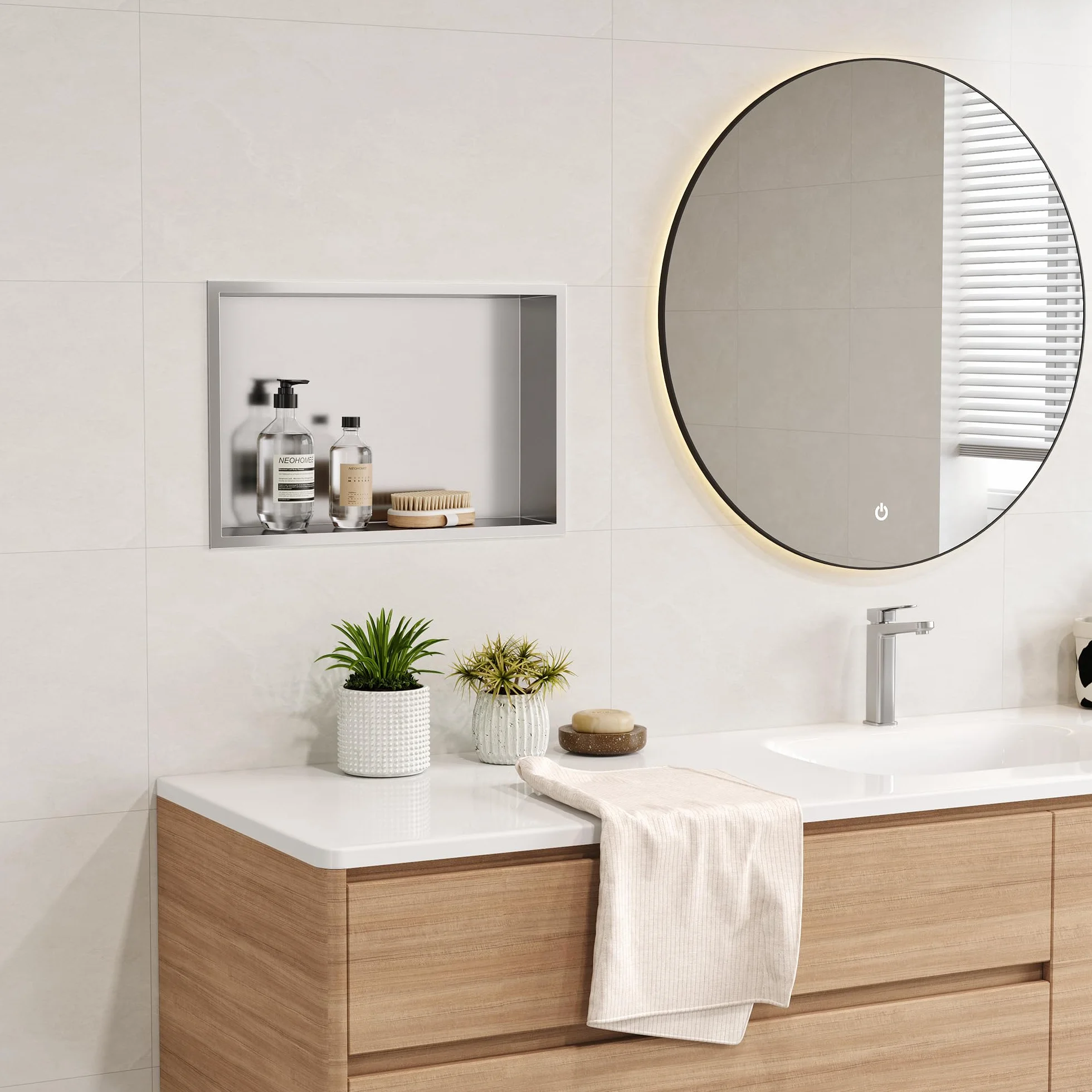 Neodrain Ducha de pared de acero inoxidable Ducha individual estante almacenamiento para baño 45 x 30 cm, cepillado