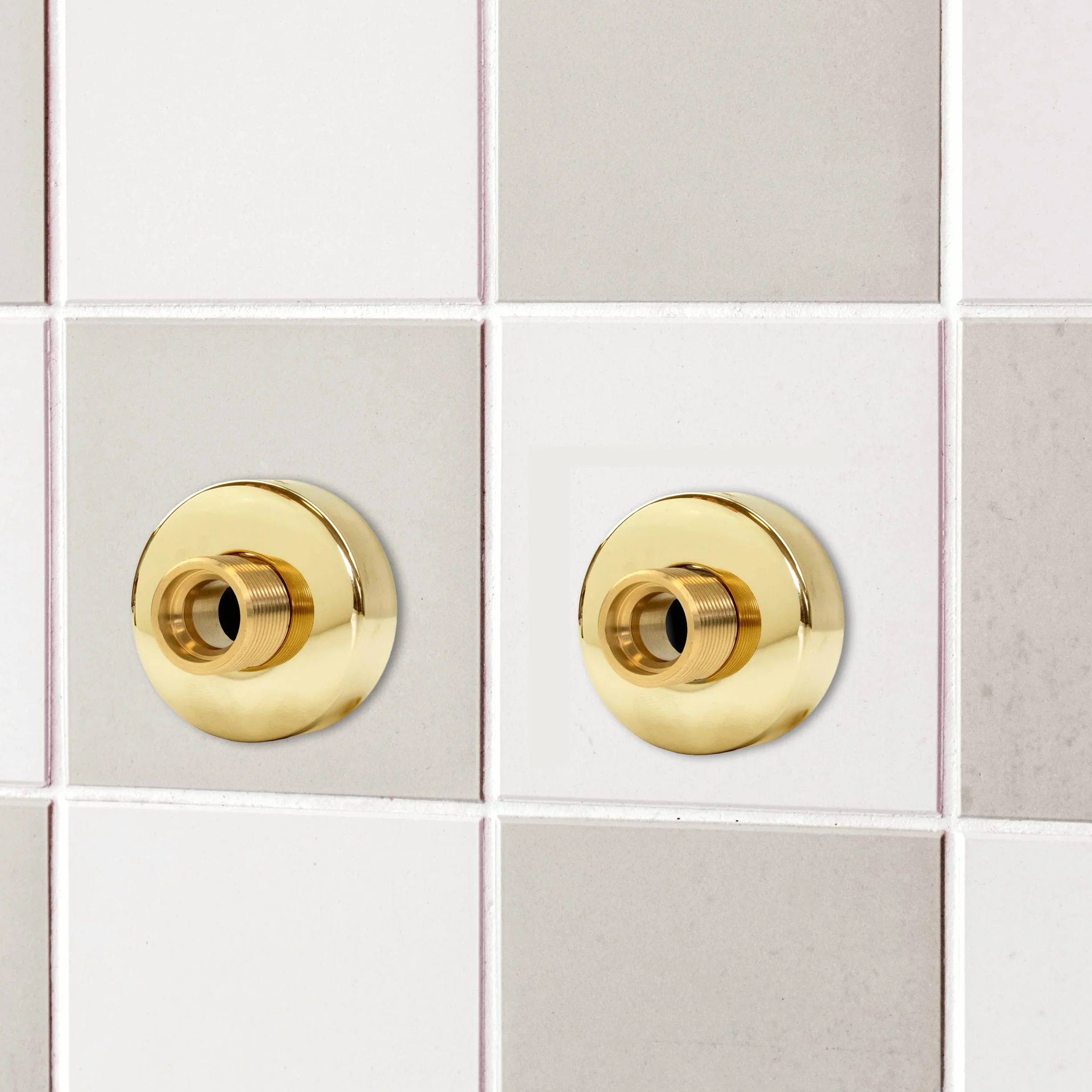 Kit de fijación de ducha redondo dorado cepillado (par) | Kit de fijación montado en la pared con conexiones 3/4 | Kit de soportes de fácil fijación para válvulas de ducha expuestas o grifo