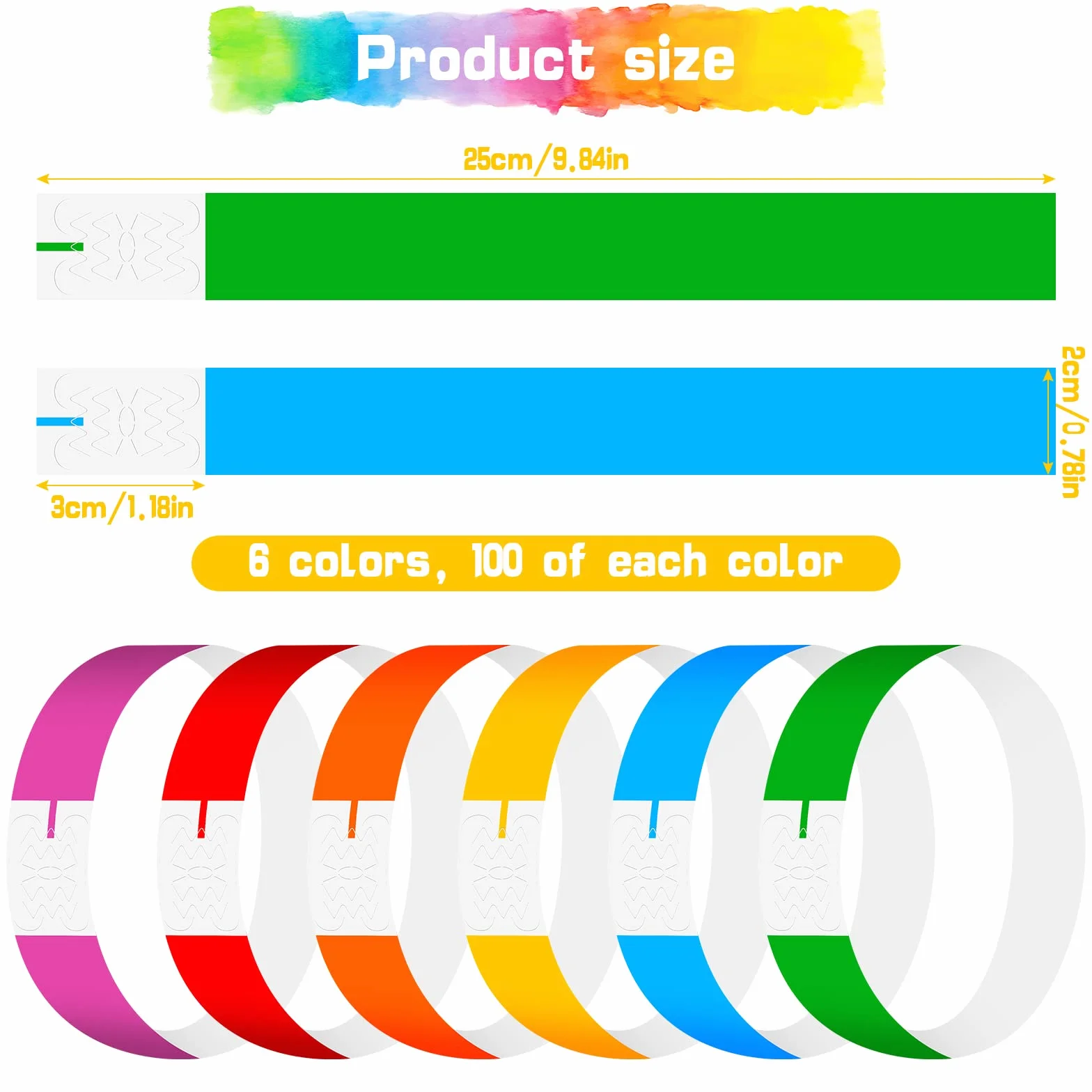 Pulseras Identificativas de Neón Impermeables 600pcs 6 Colores para Eventos Festivales