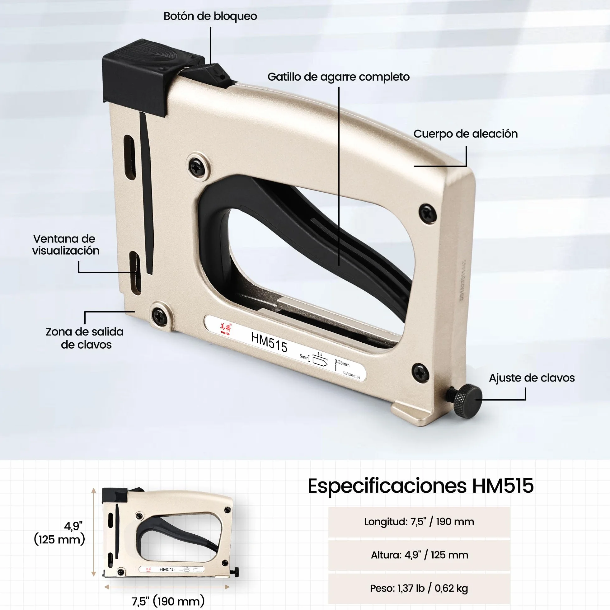 meite HM515 Grapadora para Marcos de Cuadros con 1.000 Puntas Flexibles, Manual Frame Point Driver, Herramienta para Enmarcar Cuadros, Manualidades y Marcos de Fotos