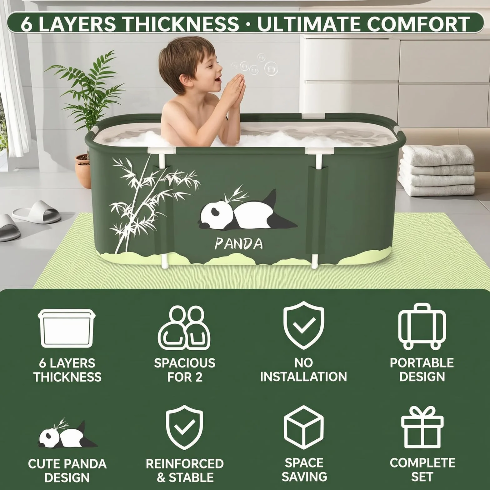 Bañera plegable Wrwache, 115 CMFaltbare Bañera para ducha, 6 capas de construcción de sujeción,Bañera de pie para parejas para ducha, baño caliente, baño de hielo