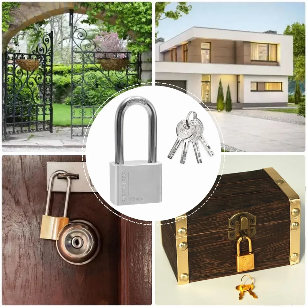 Grillete Alto Candado de Acero Inoxidable 304 con 4 Llaves, Protección Impermeable y de Alta Seguridad para uso en Exteriores, 40 mm