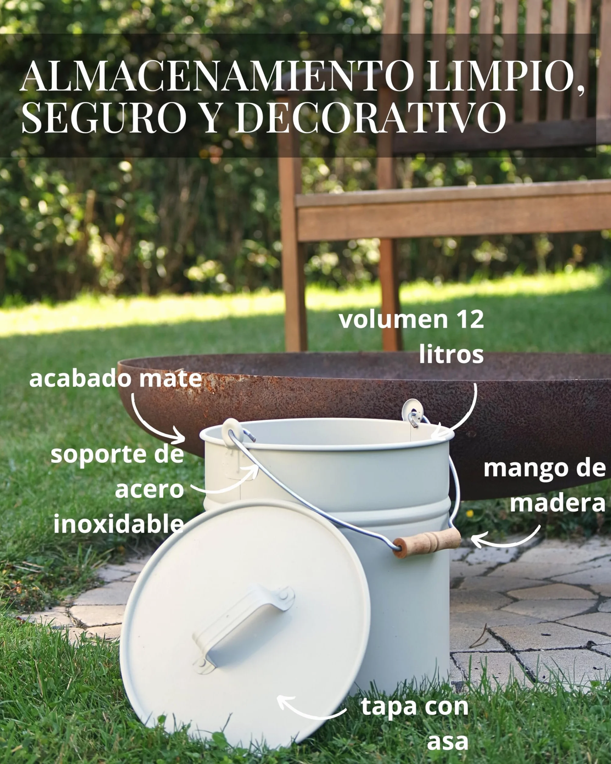 LIVLIG Cubo de Cenizas Con Tapa, 10 L, de Zinc, Metal, Beige - Accesorio Para Chimenea