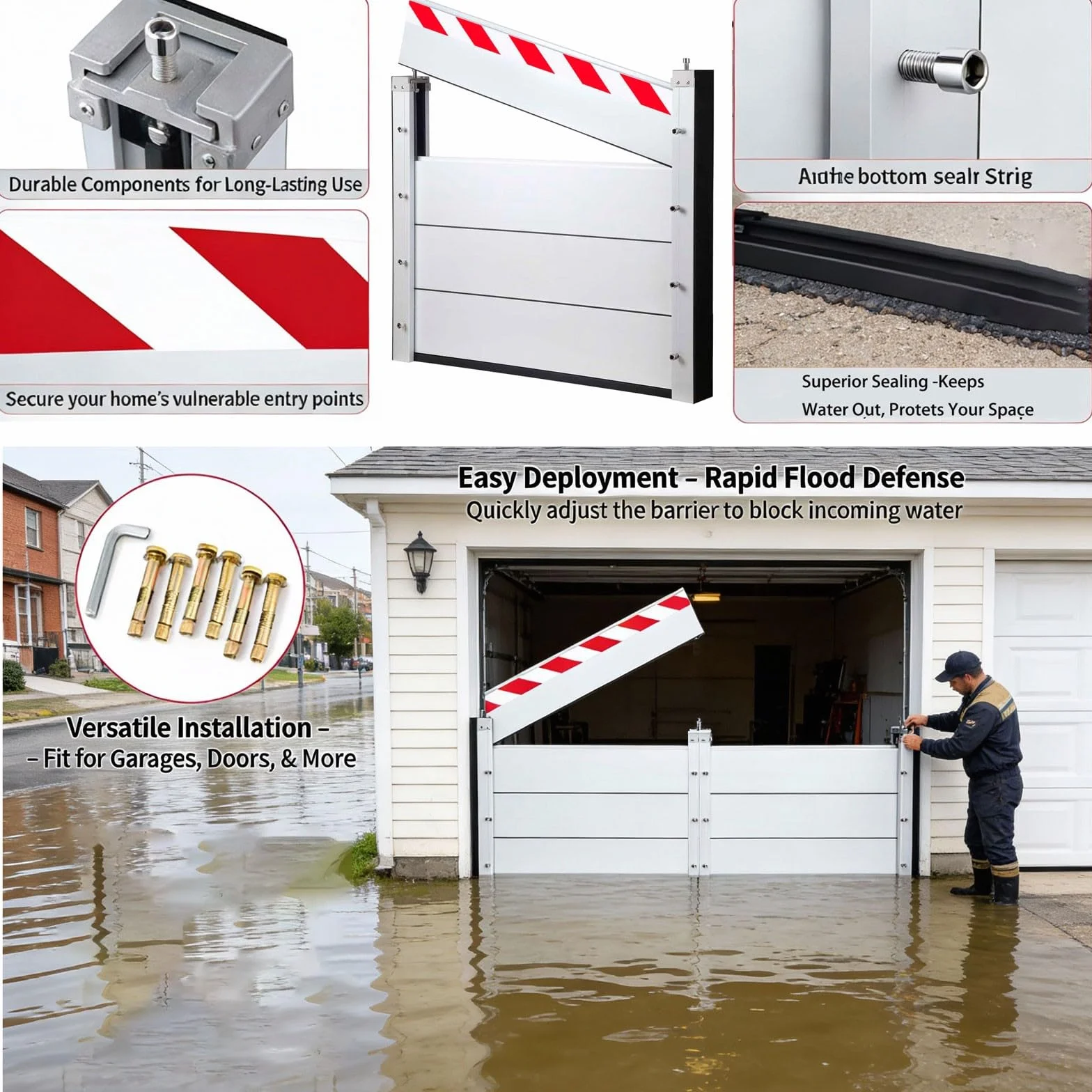 Barrera Contra Inundaciones para Puertas 188x40cm, AleacióN de Aluminio Barreras Contra Inundaciones para Puertas de Casas, Barrera MóVil de ProteccióN Contra Inundaciones En Puertas