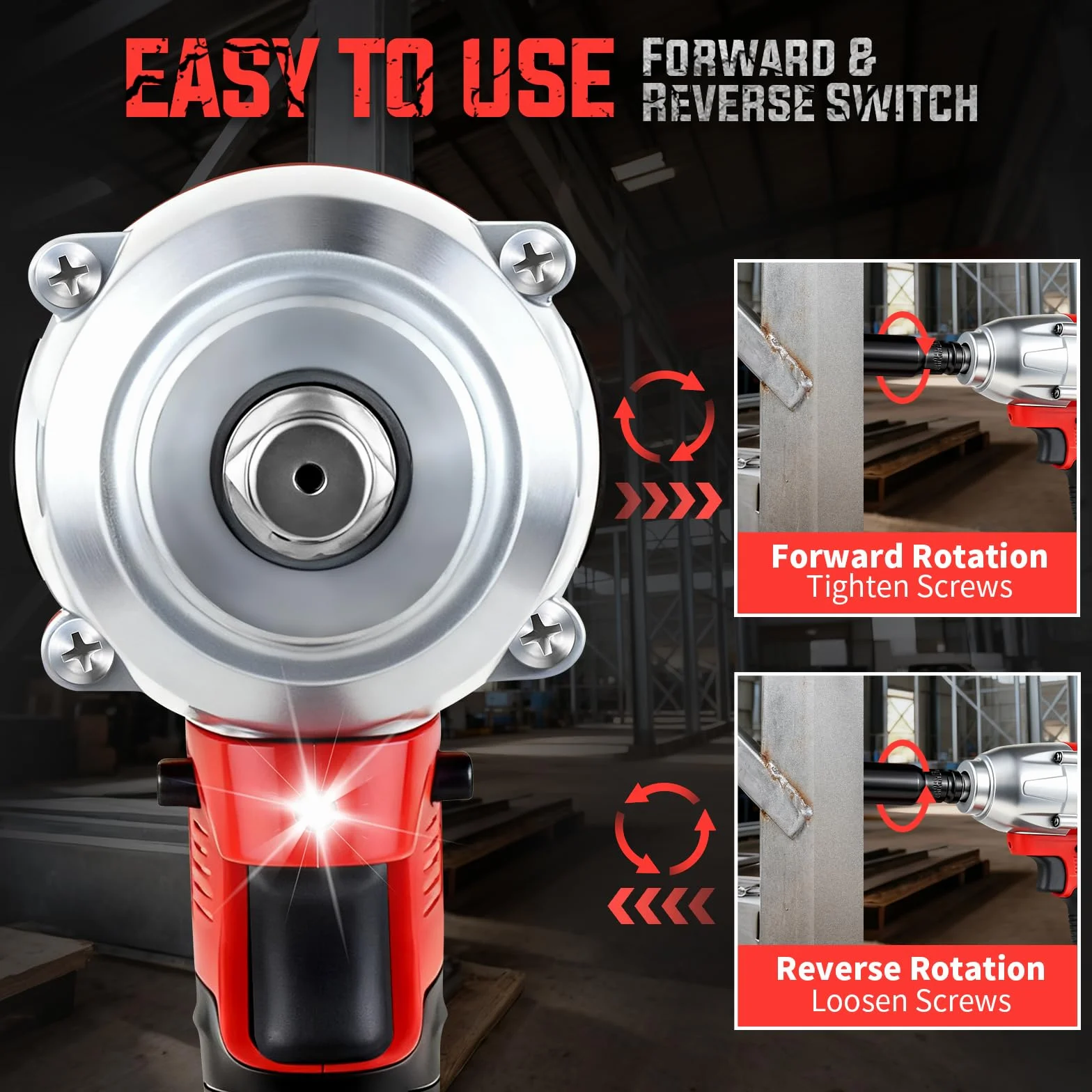 TEENO Llave de impacto, inalámbrica,1/2" Pistola de Impacto Bateria 600 Nm con batería de 1x4.0Ah, llave de impacto con 4 boquillas(17/19/21/22mm), giratoria para coche y uso